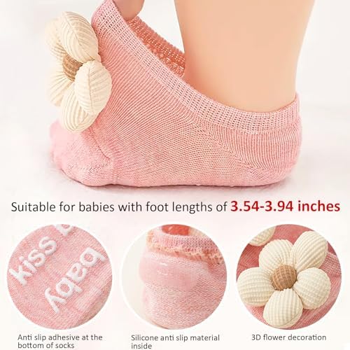 4Packs Baby Girls Non-Slip Ankle Socks with Grip for Kids