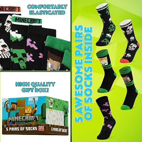 Minecraft Boys Crew Socks - Pack of 3 or 5