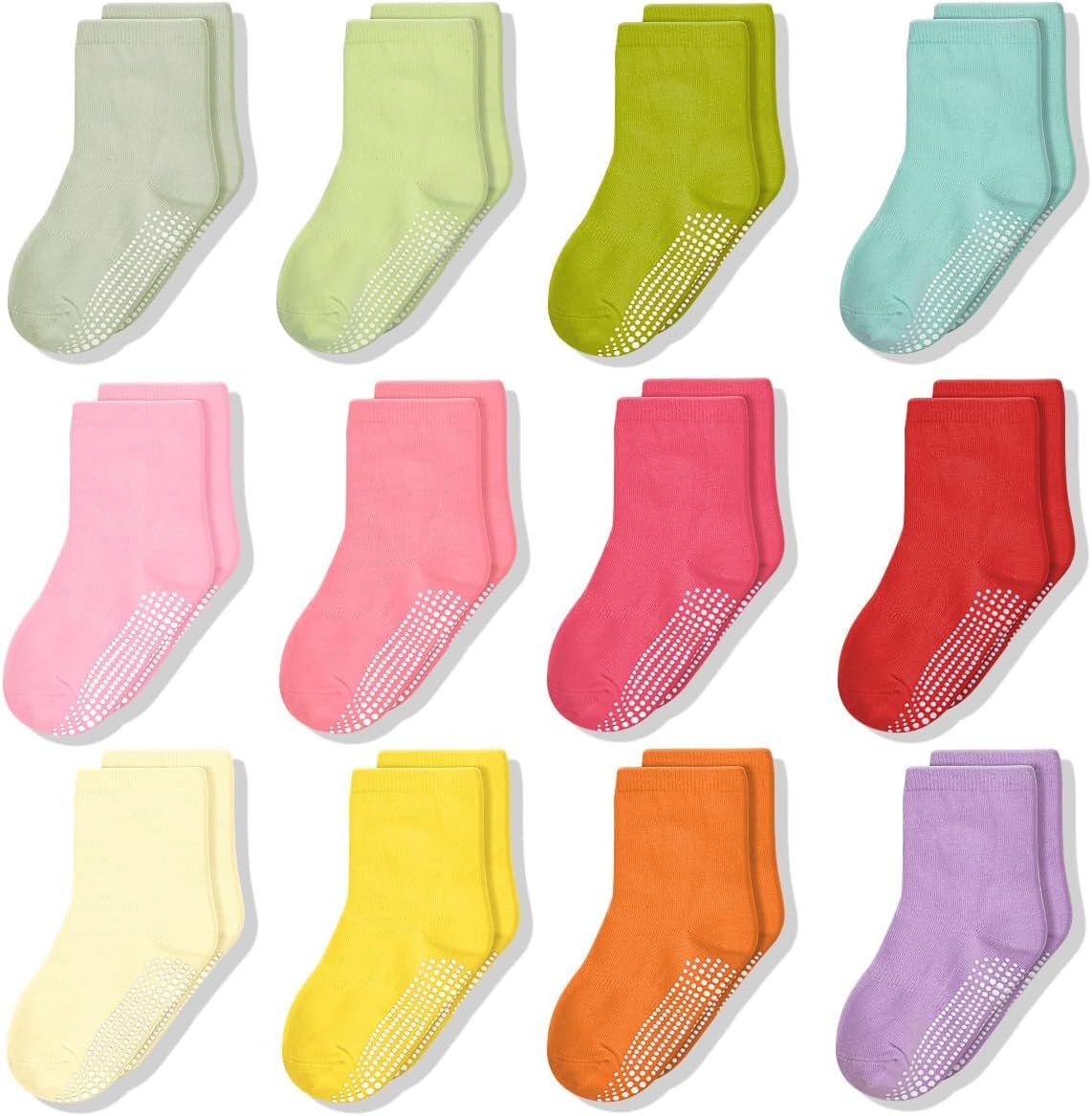 SkiBeaut Toddler Girls Crew Socks with Non-Slip Grips 12 Pairs