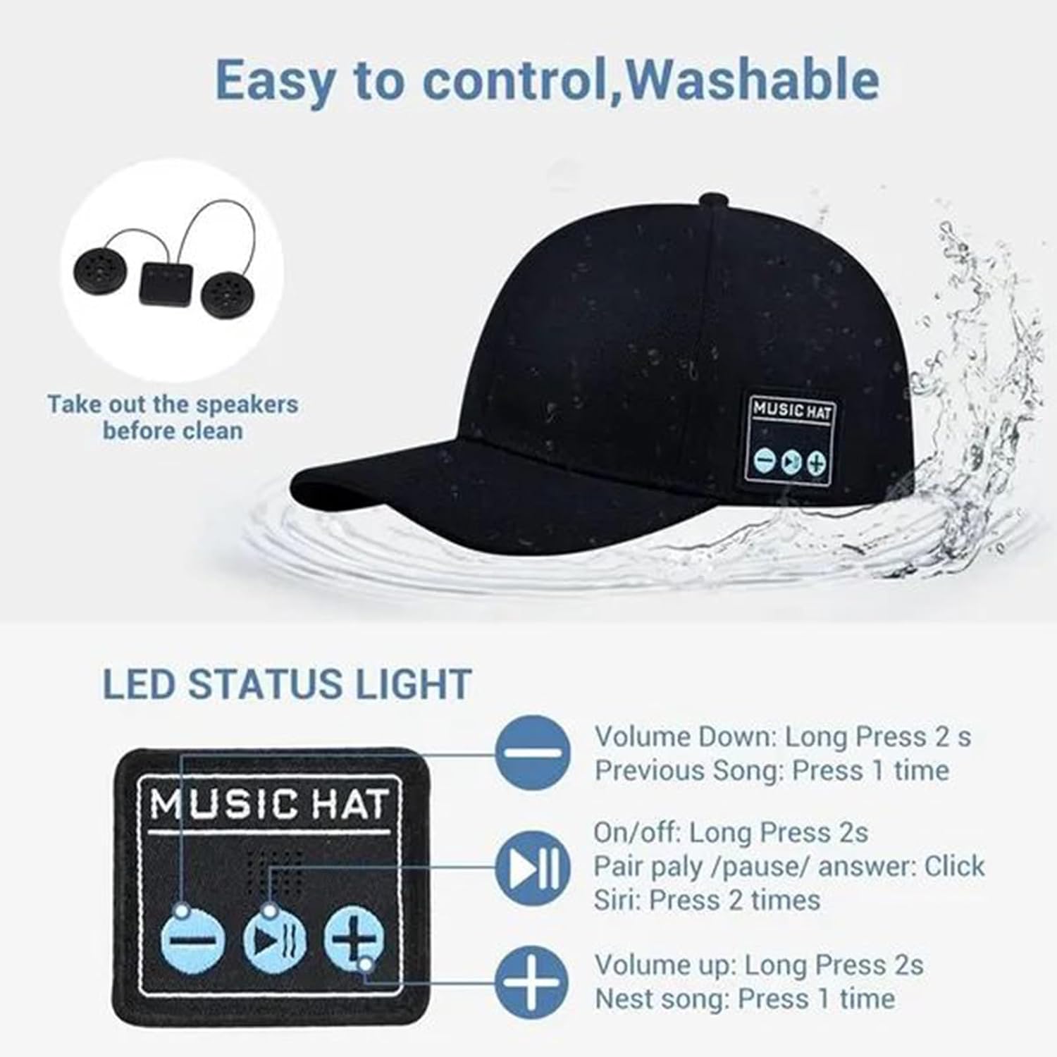 Generic Amber Wireless Bluetooth Speaker Baseball Cap for Outdoor Sports