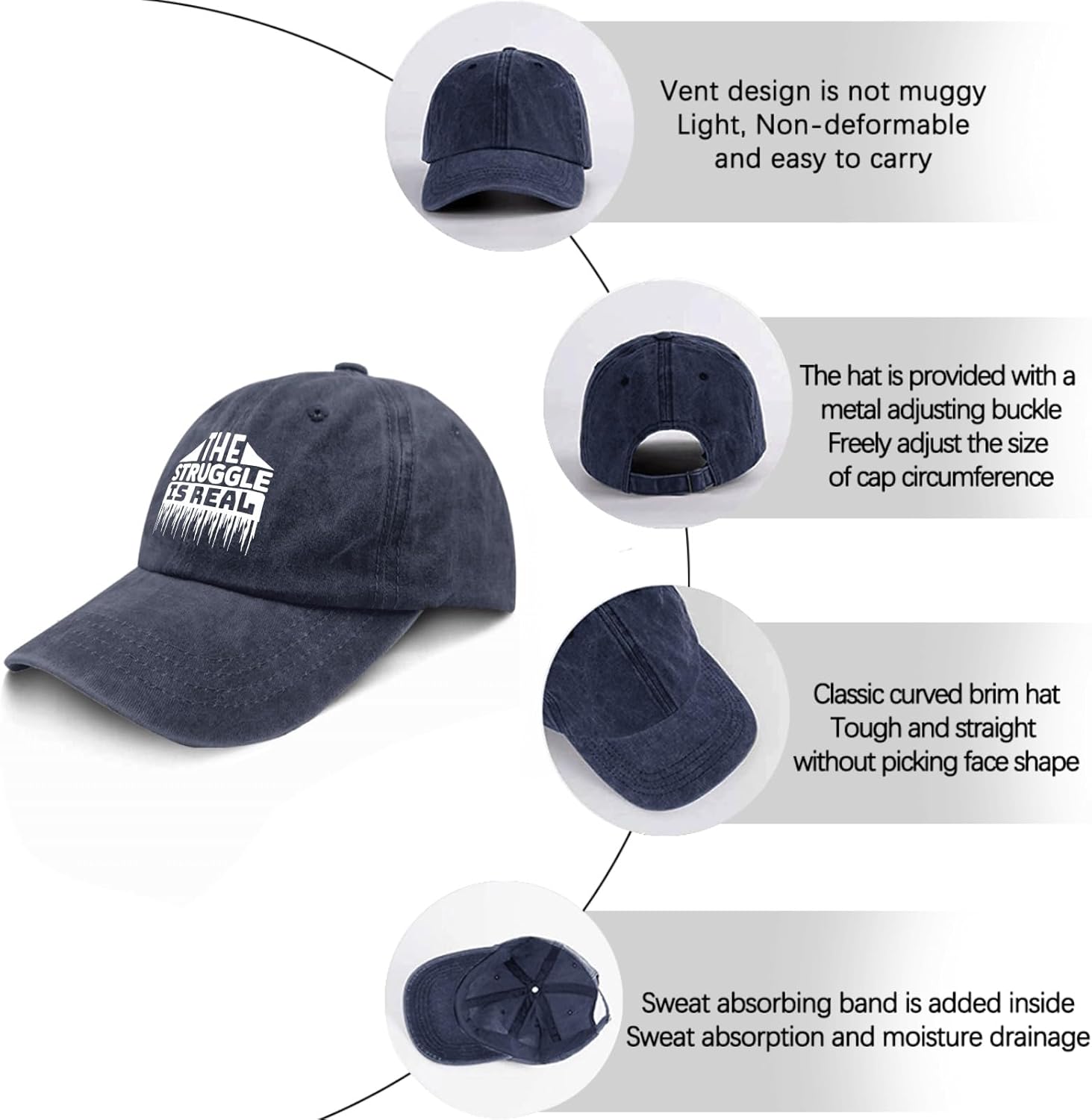 The Struggle is Real Pigment Black Baseball Cap for Men