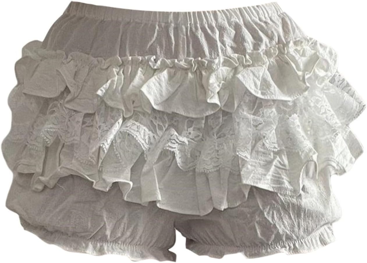 Hwmodou Womens Holiday Ruffle Bloomers Lace Shorts