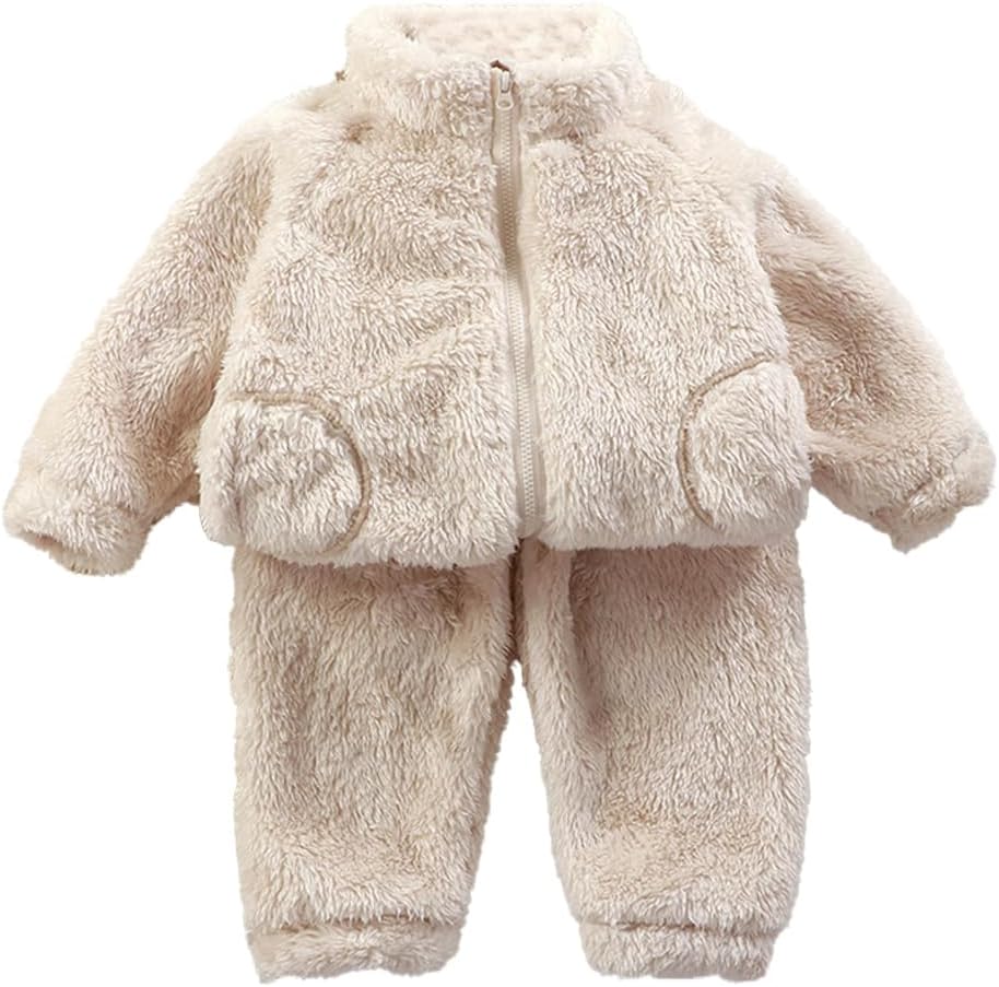 UVIPC Toddler Bear Fleece Set Winter Pullover Pants 2PCS Fluffy Cozy
