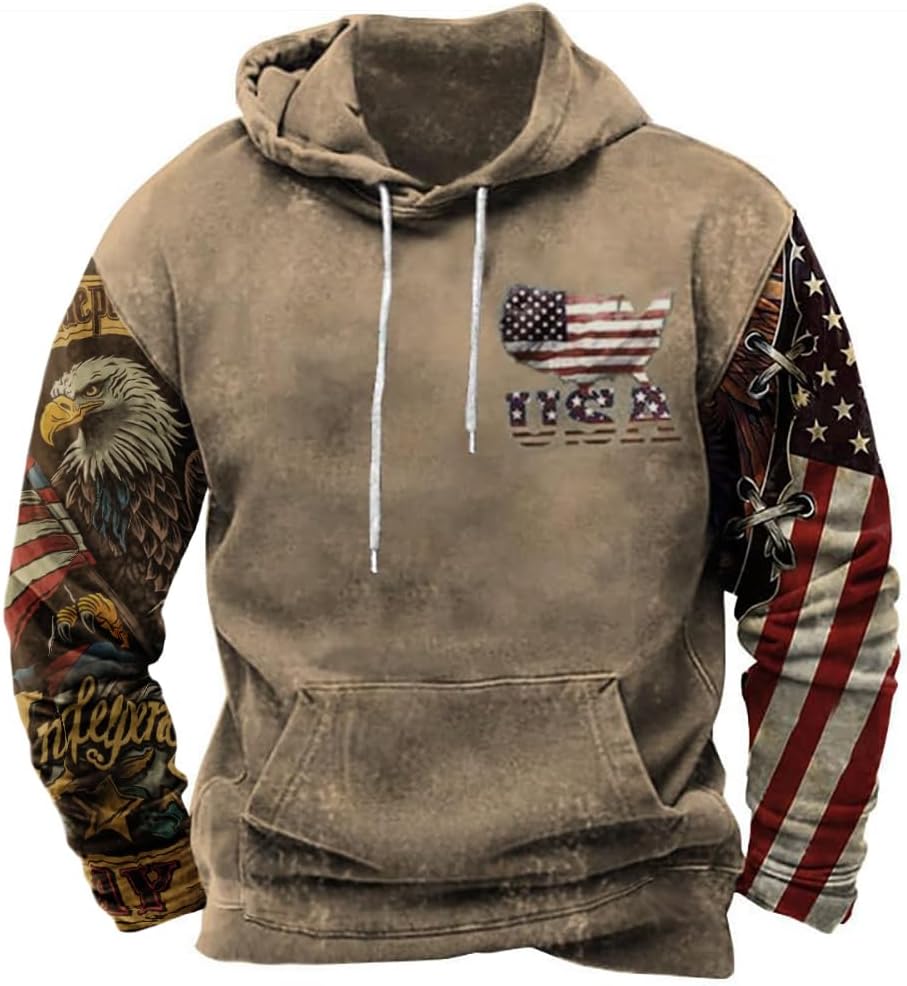 ZOCAVIA American Flag Hoodie for Men USA Graphic Hooded Sweatshirt