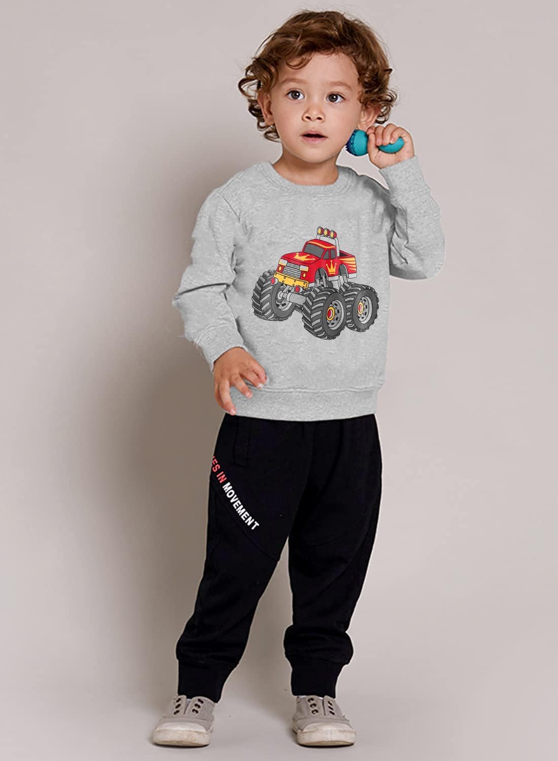 Popshion Boys Crewneck sweatshirt dinosaur truck design