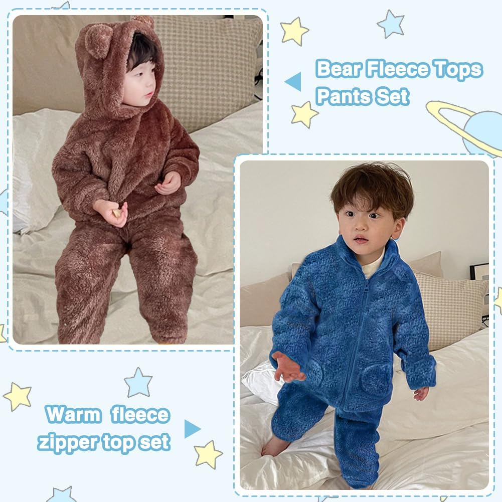 UVIPC Toddler Bear Fleece Set Winter Pullover Pants 2PCS Fluffy Cozy