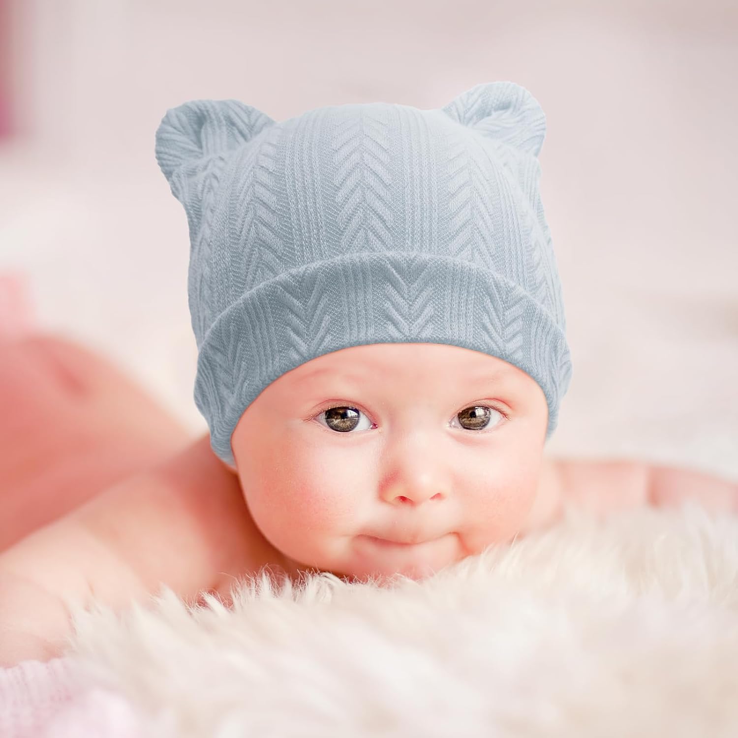 DRESHOW Newborn Bear Ears Mittens Set for 0-3 Months