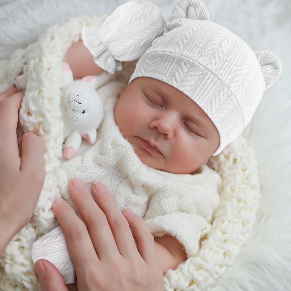 DRESHOW Newborn Bear Ears Mittens Set for 0-3 Months