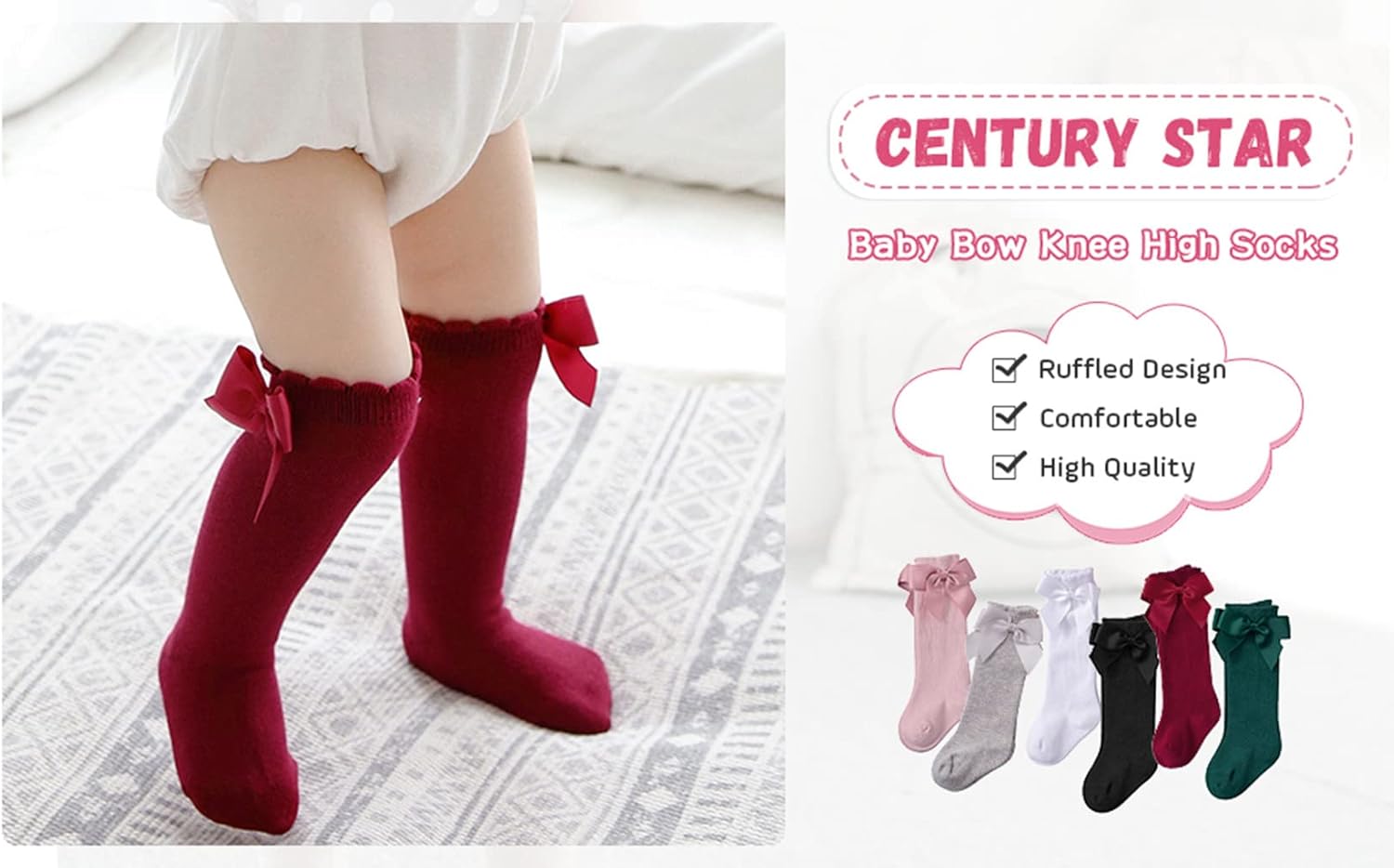 Century Star - Cute Knitted Ruffled Knee High Socks for Baby Girls
