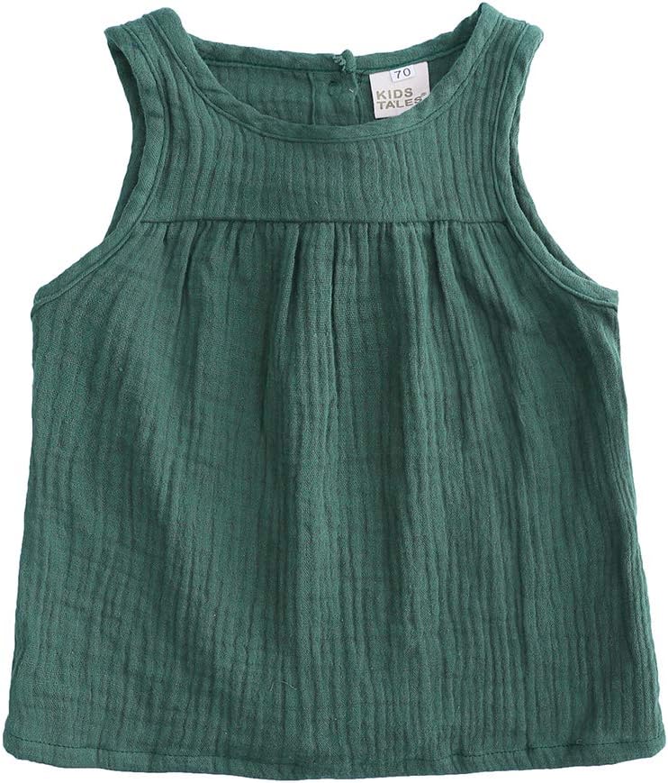 KidsTales 2Pc Toddler Cotton Linen Outfit Set Soft Breezy Vest Bloomers