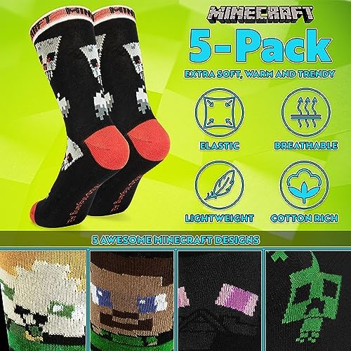Minecraft Boys Crew Socks - Pack of 3 or 5
