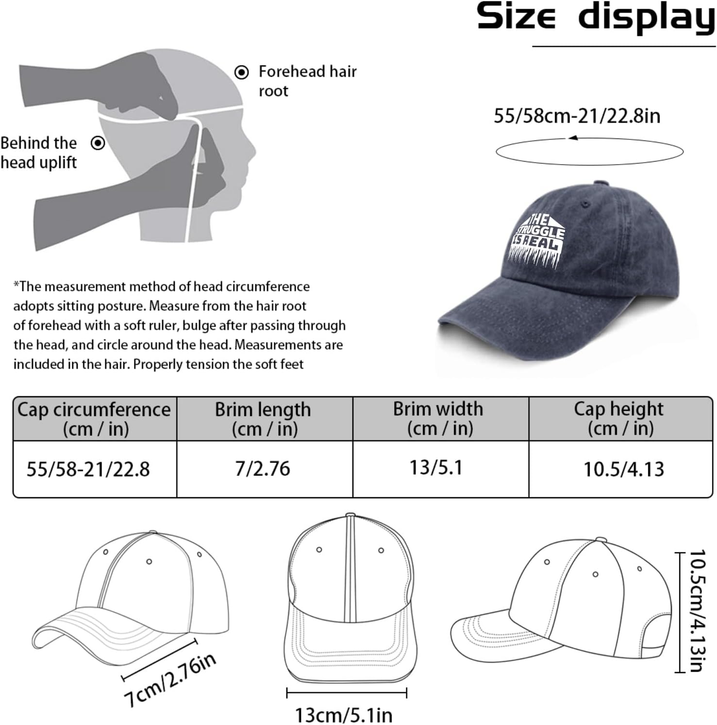 The Struggle is Real Pigment Black Baseball Cap for Men