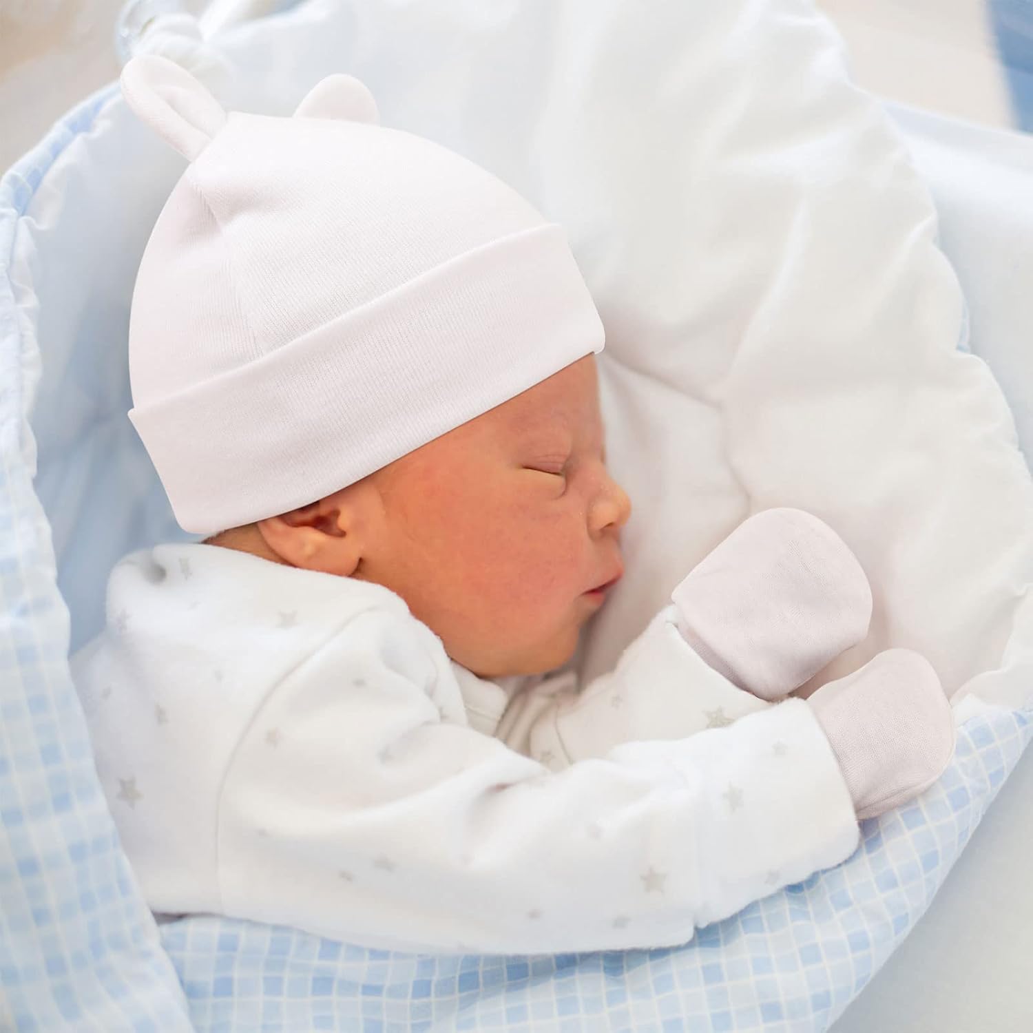 DRESHOW BQUBO Baby Bear Ears Set - Hospital Baby Hats Mittens