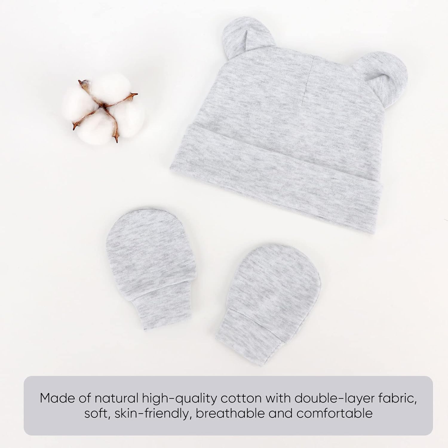 DRESHOW BQUBO Baby Bear Ears Set - Hospital Baby Hats Mittens