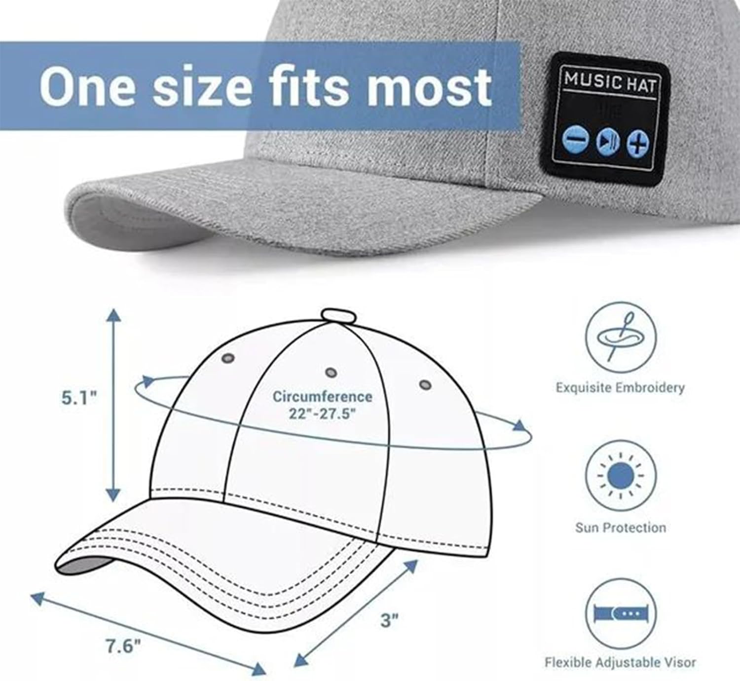 Generic Amber Wireless Bluetooth Speaker Baseball Cap for Outdoor Sports