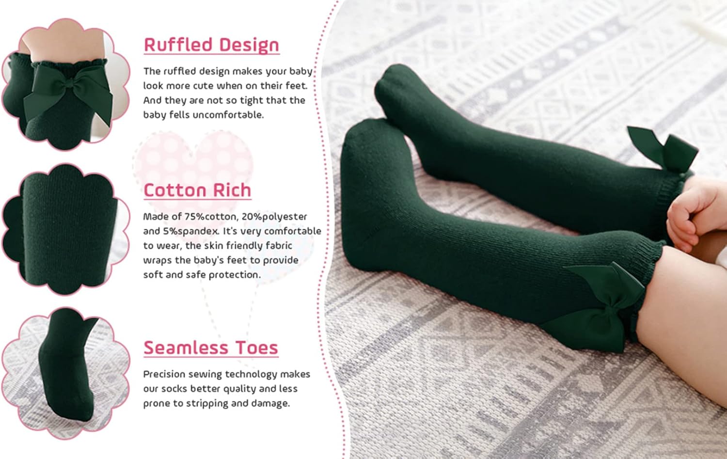Century Star - Cute Knitted Ruffled Knee High Socks for Baby Girls
