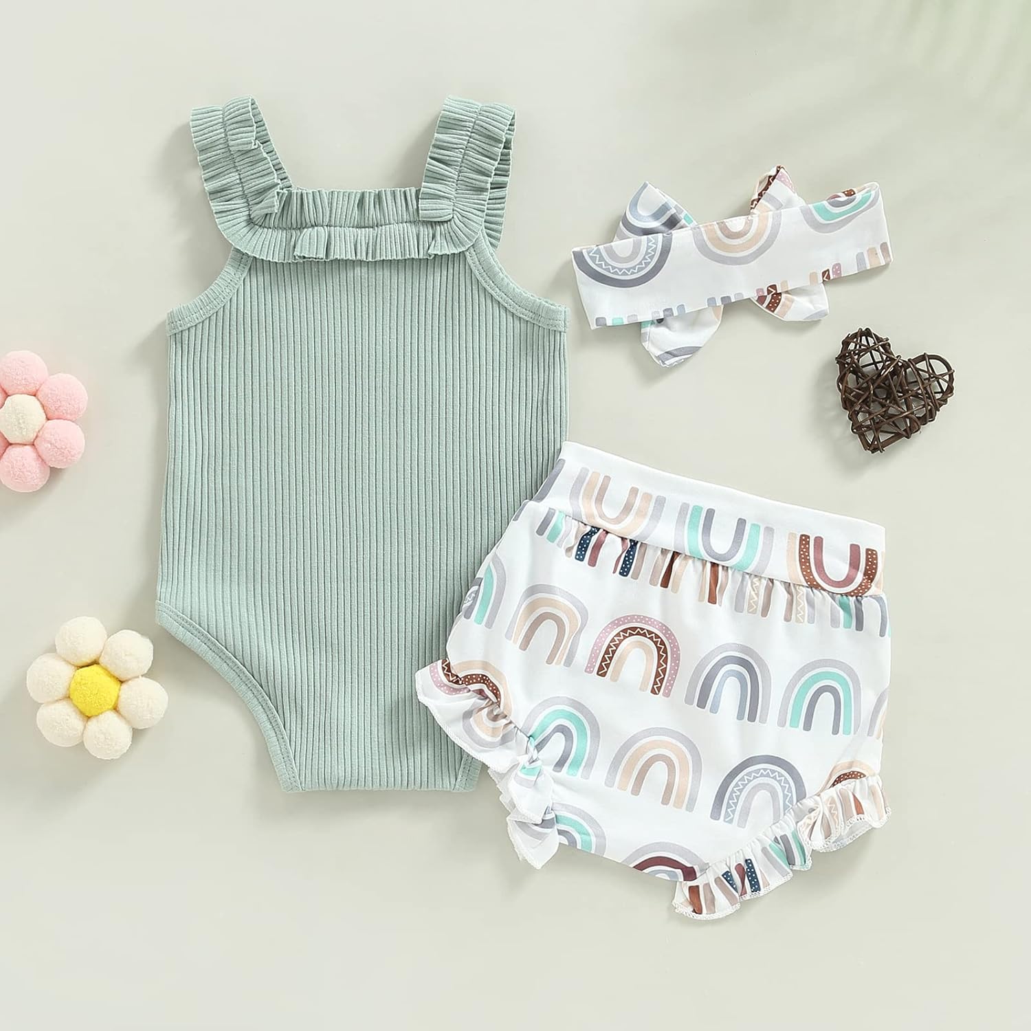 Cute Summer Outfit for Baby Girls - Romper Shorts Set