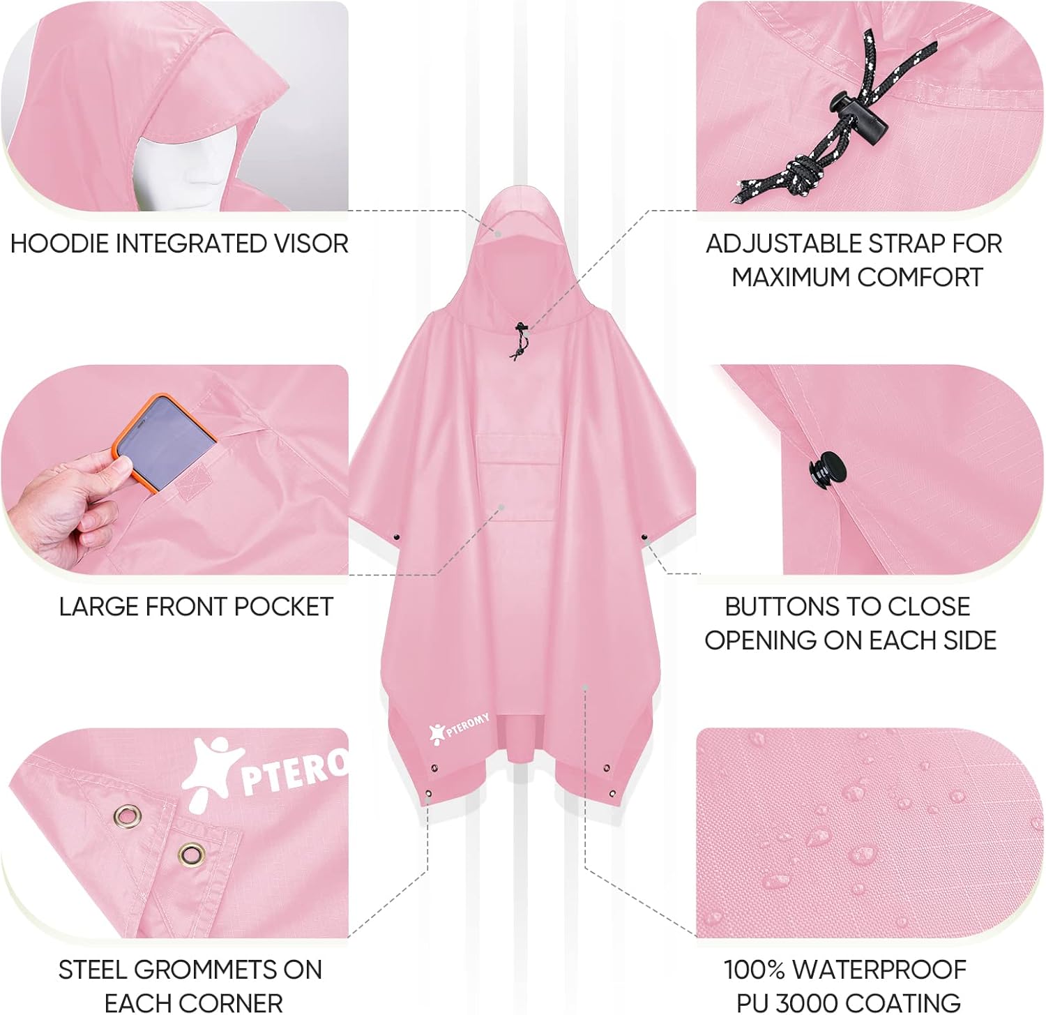 PTEROMY Hooded Unisex Rain Poncho