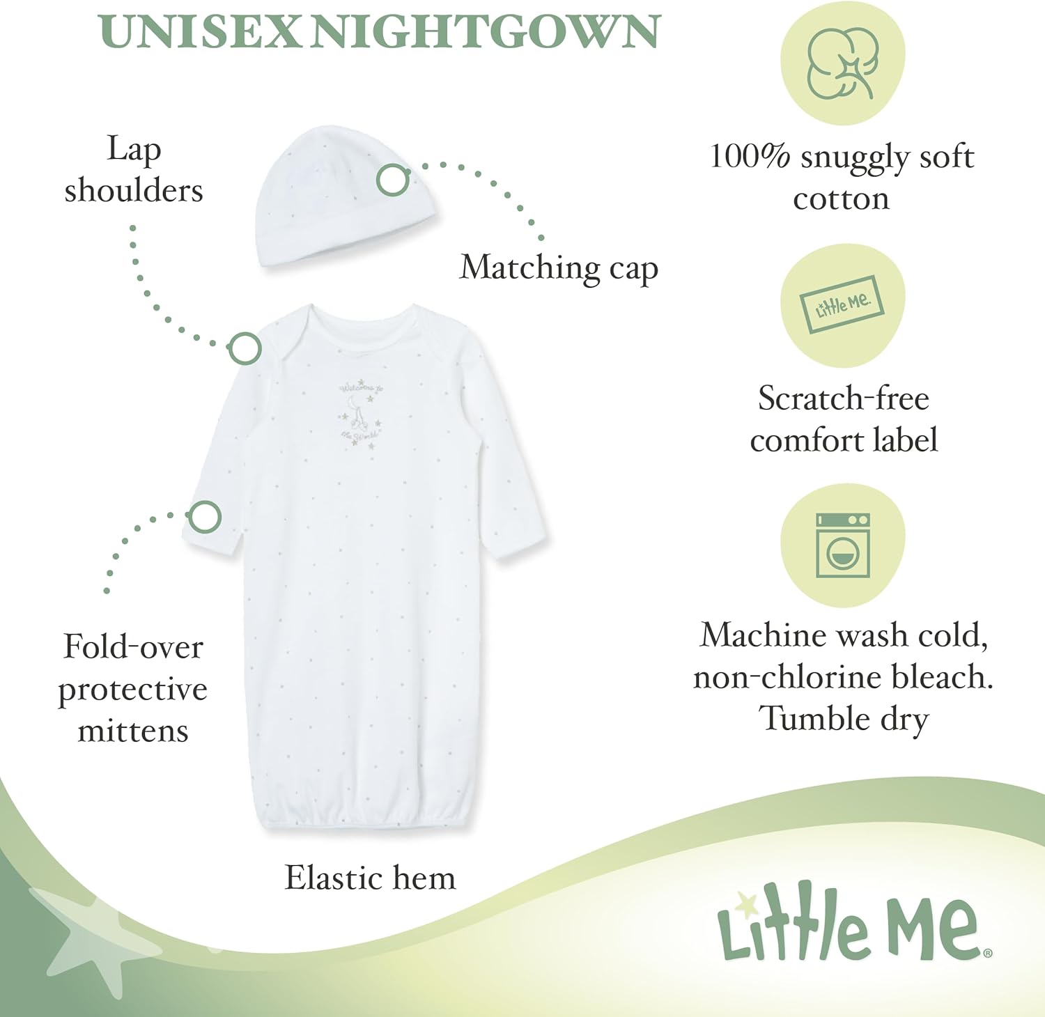Little Me Baby Nightgown Hat Set - Soft Cotton for Newborns
