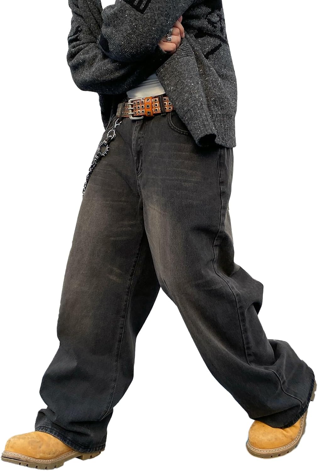 Mens Denim Wide Leg Skater Jeans - Trendy Hip Hop Style by DFGIGT