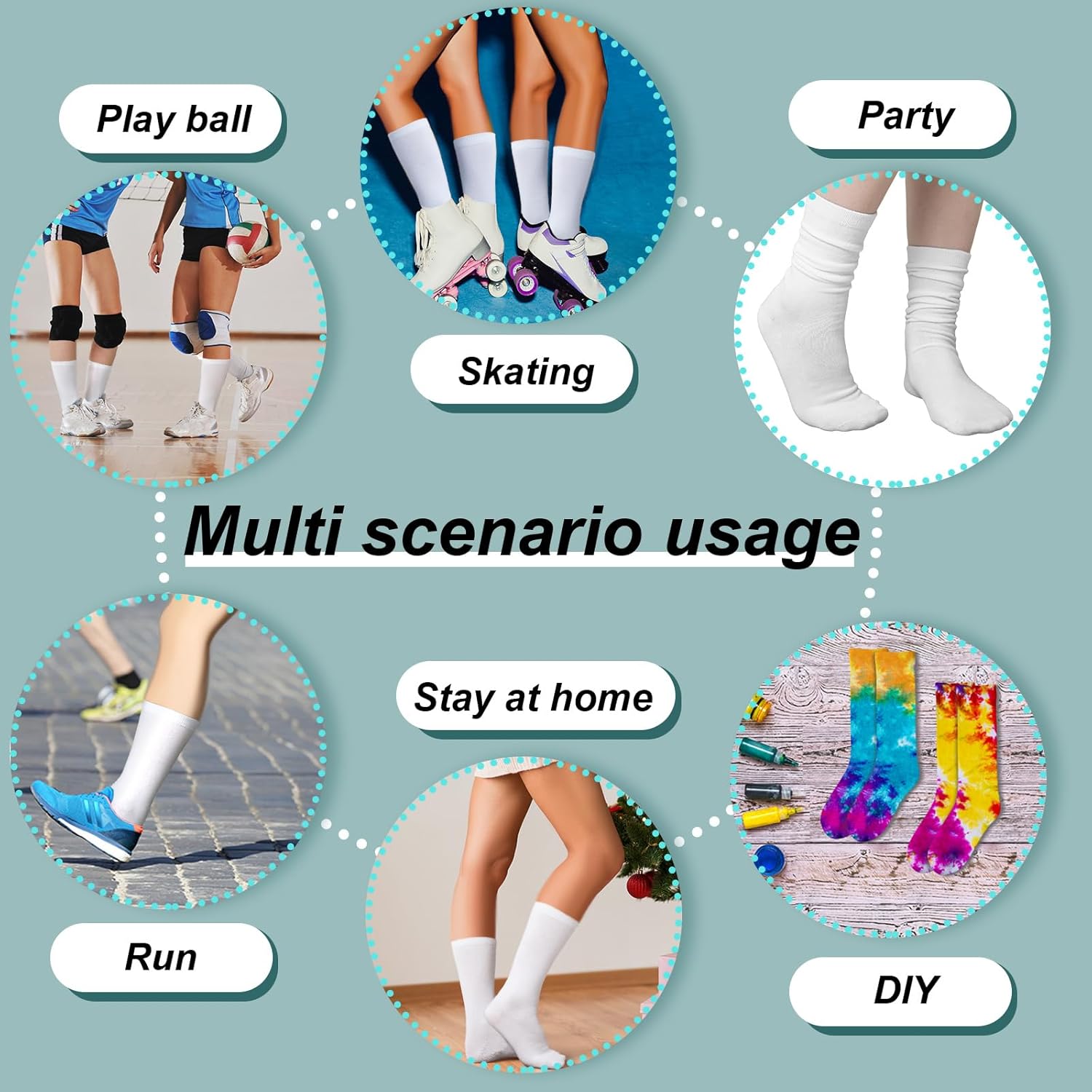 12-Pair White Knee-High Socks