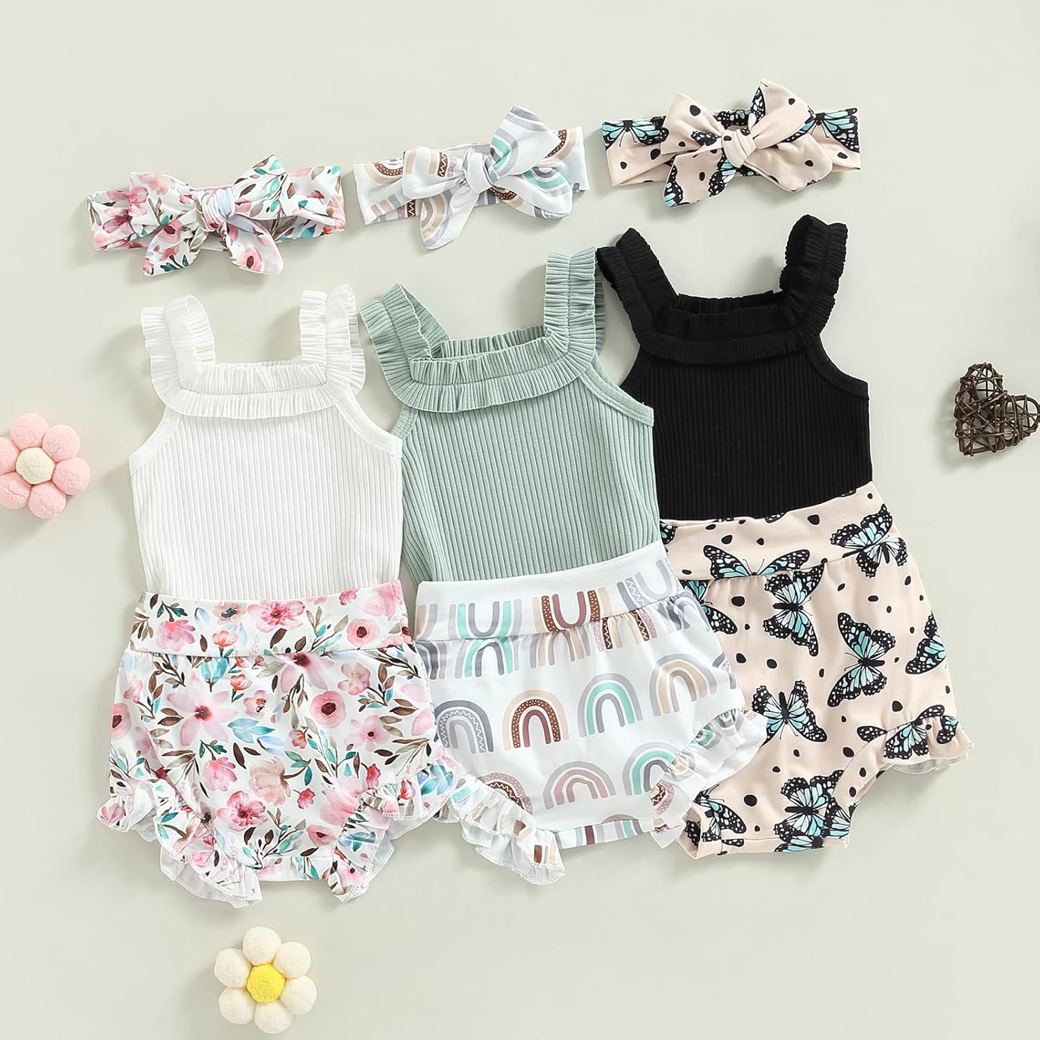 Cute Summer Outfit for Baby Girls - Romper Shorts Set