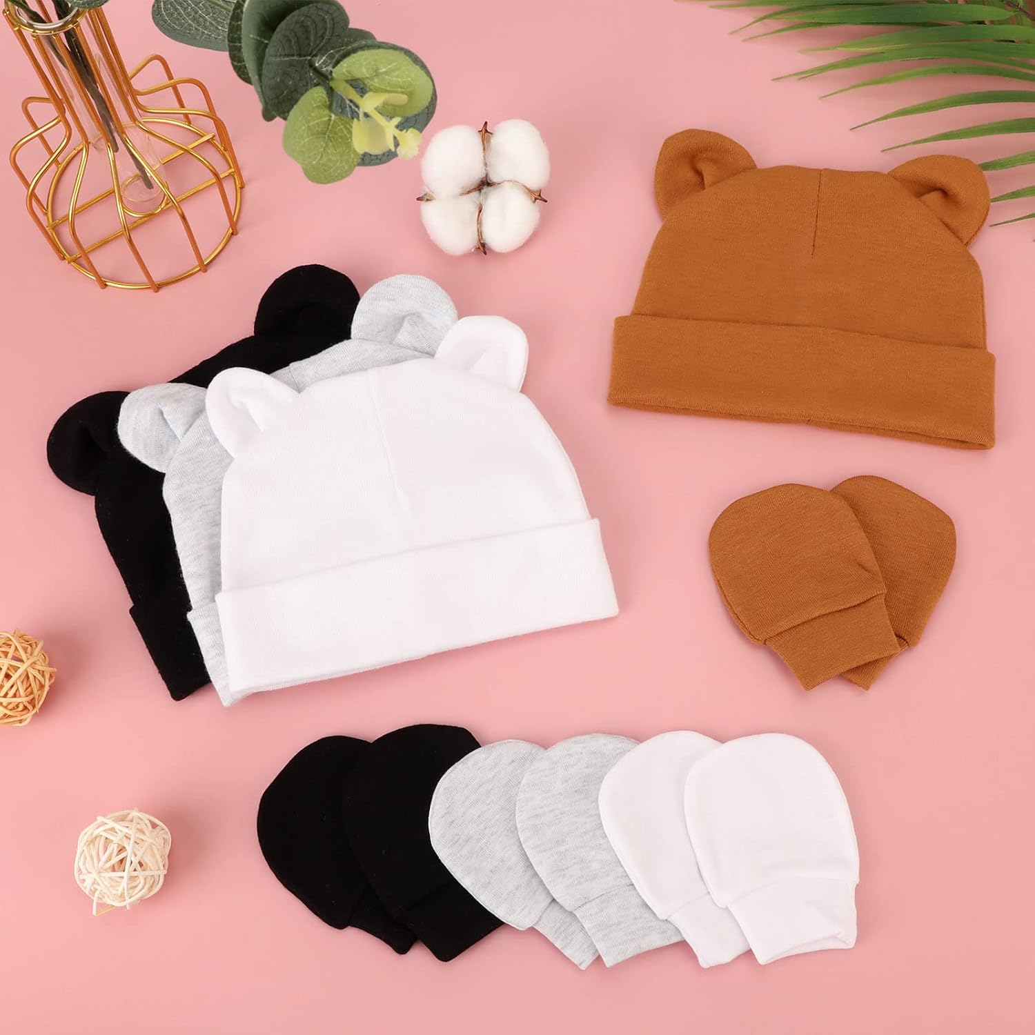 DRESHOW BQUBO Baby Bear Ears Set - Hospital Baby Hats Mittens