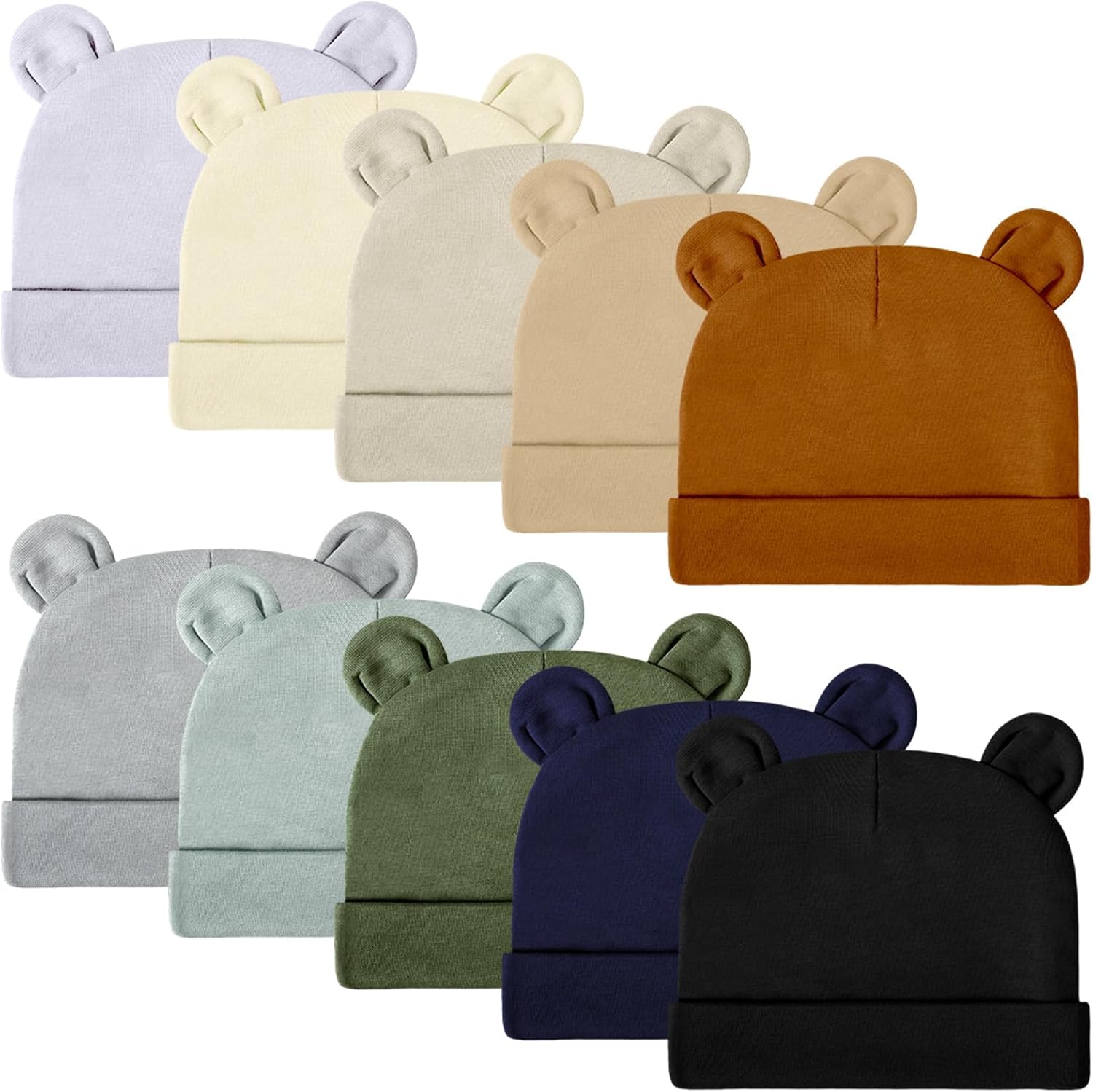 Toulite 10 Pcs Bear Ears Cotton Hats for Newborn Girls