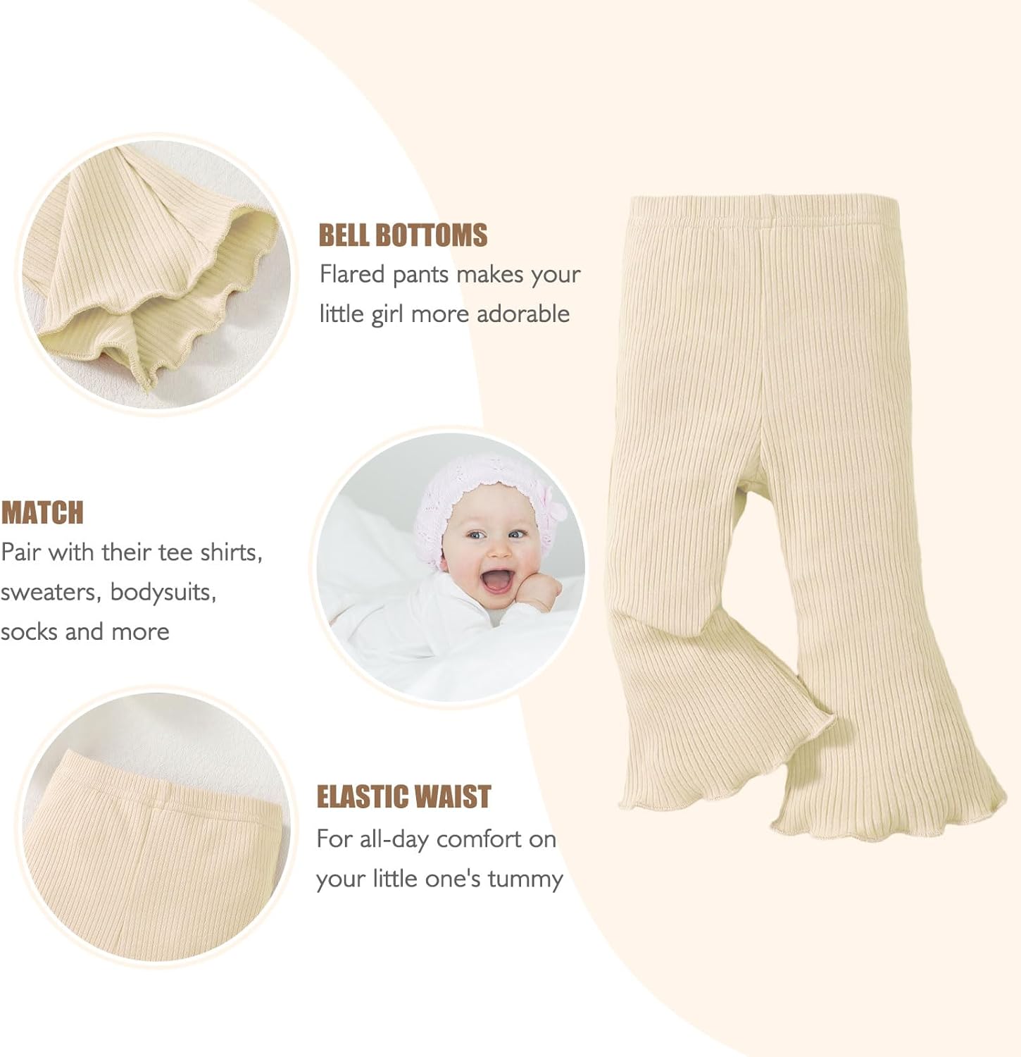 SOBOWO Baby Girl Flare Pants 3 Pack Toddler Solid Ribbed Ruffle