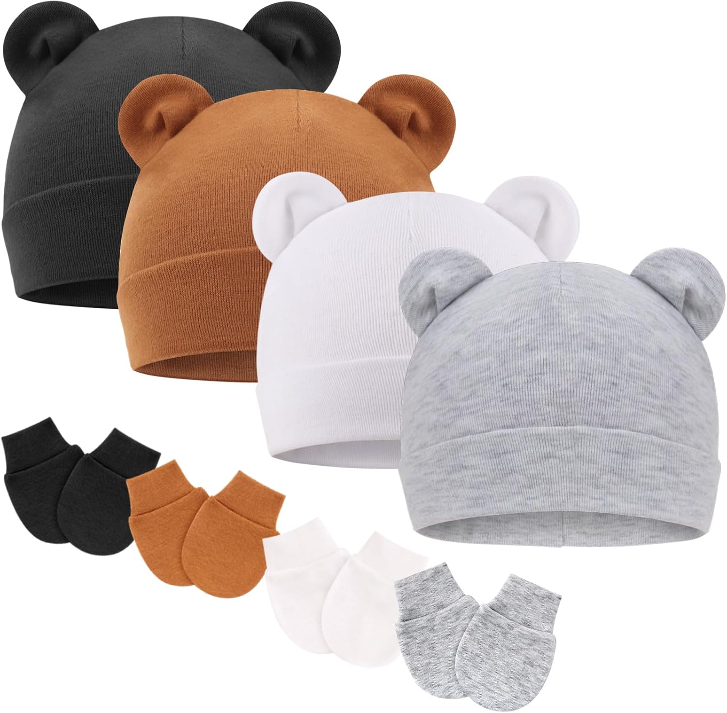 DRESHOW BQUBO Baby Bear Ears Set - Hospital Baby Hats Mittens