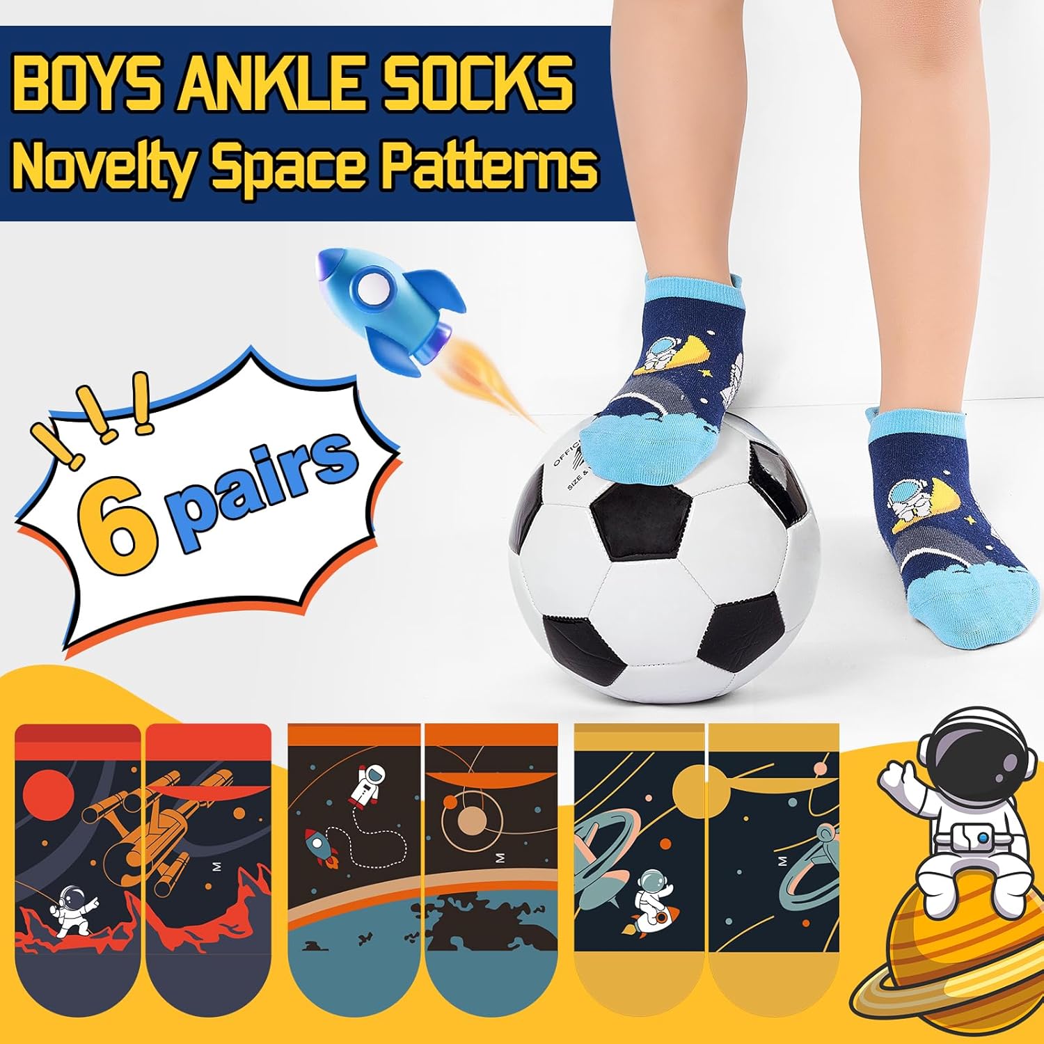 Space Cartoon Design Boys Socks Easy To Wear Comfy Fun