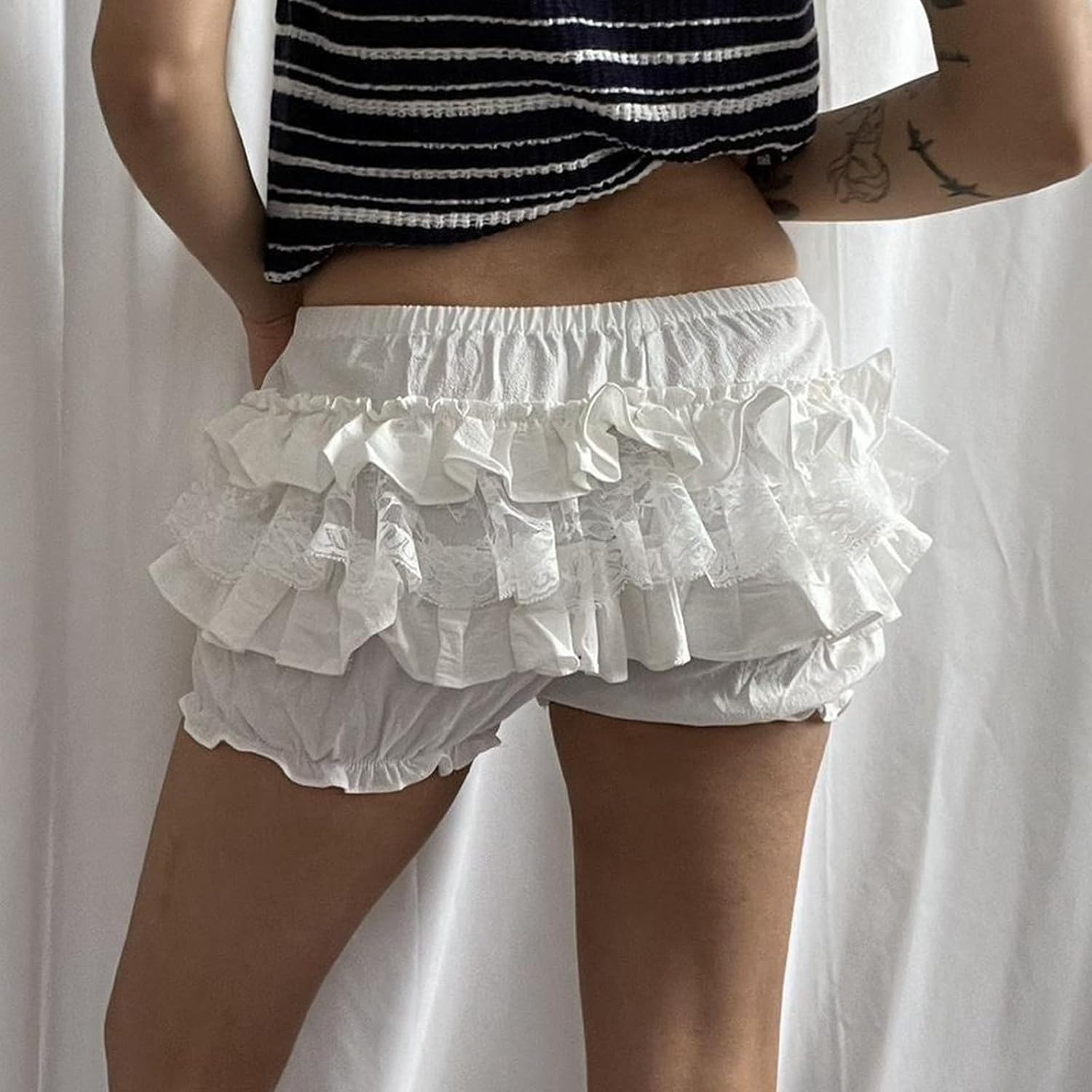 Hwmodou Womens Holiday Ruffle Bloomers Lace Shorts