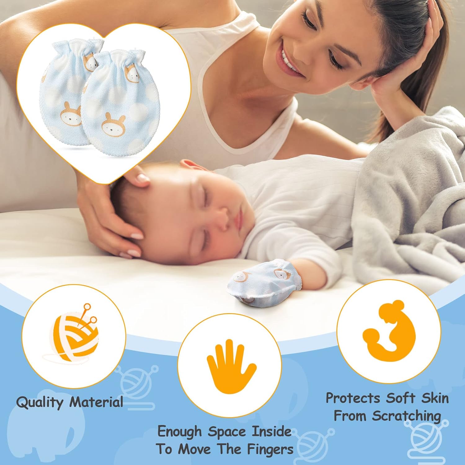 Geyoga 40-Pair Elastic No Scratch Mittens for 0-6 Months