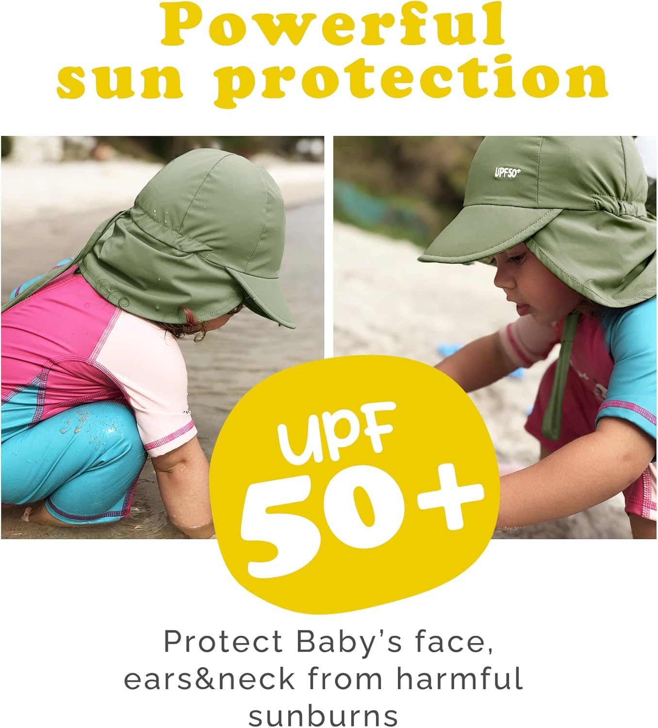 FURTALK Baby Sun Hat with Adjustable Neck Flap for Beach Swim Travel