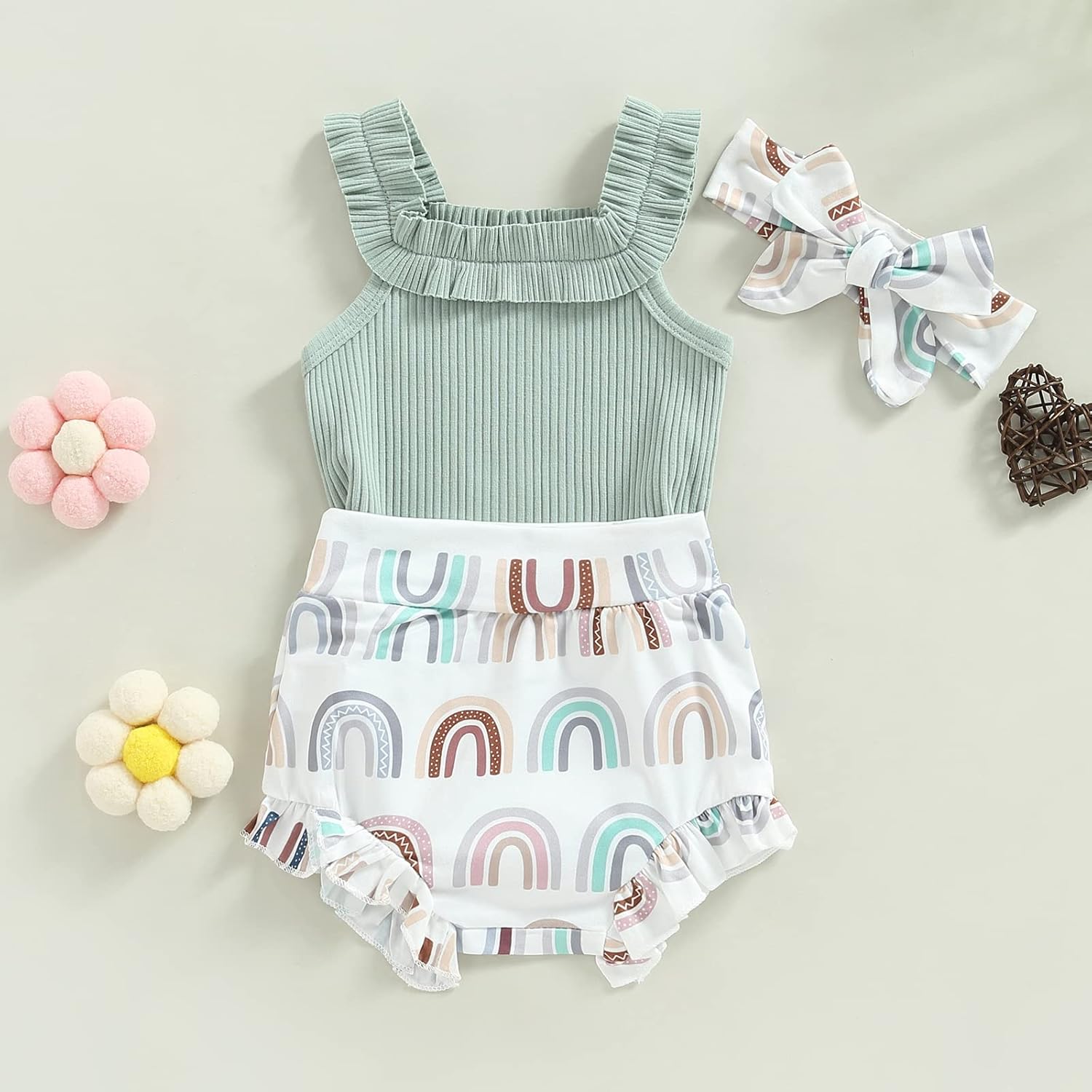 Cute Summer Outfit for Baby Girls - Romper Shorts Set