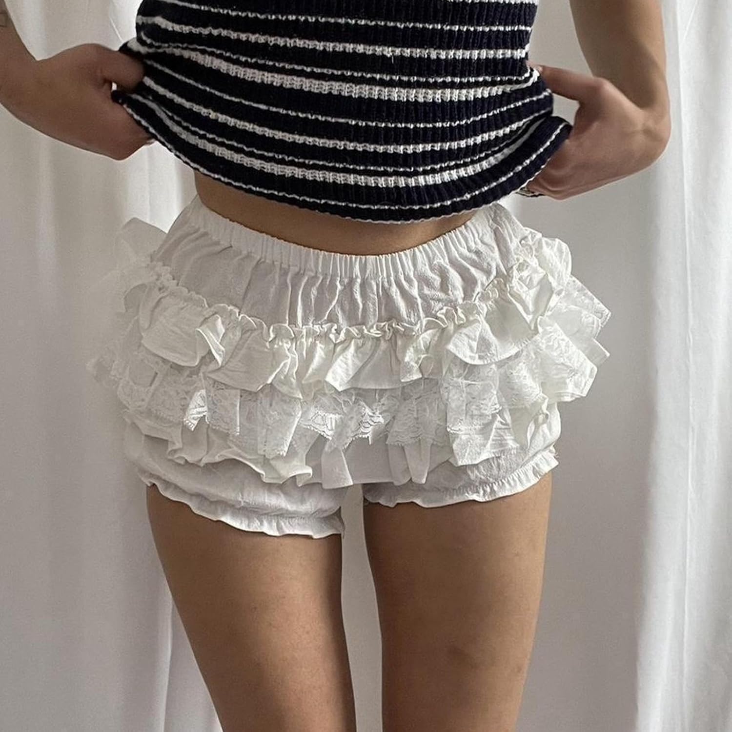 Hwmodou Womens Holiday Ruffle Bloomers Lace Shorts