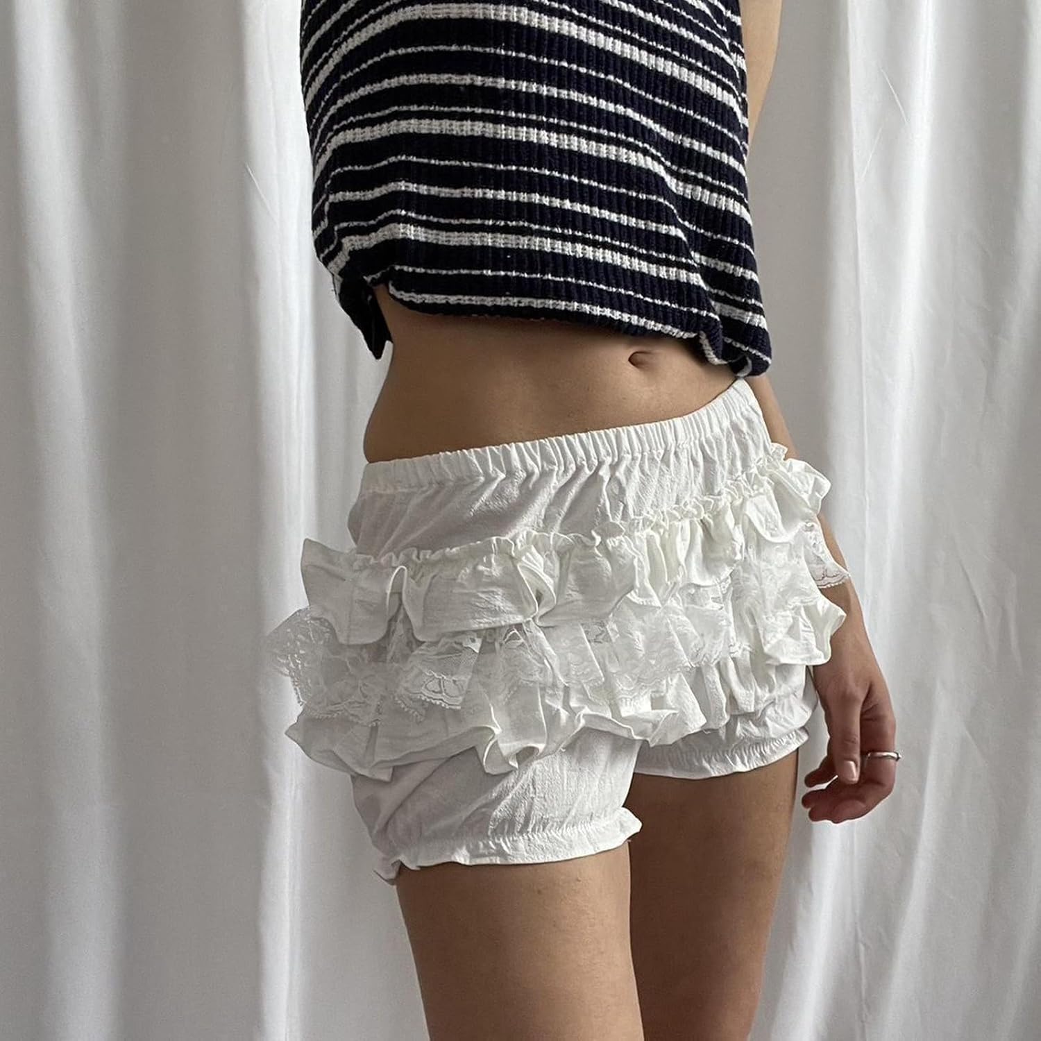 Hwmodou Womens Holiday Ruffle Bloomers Lace Shorts