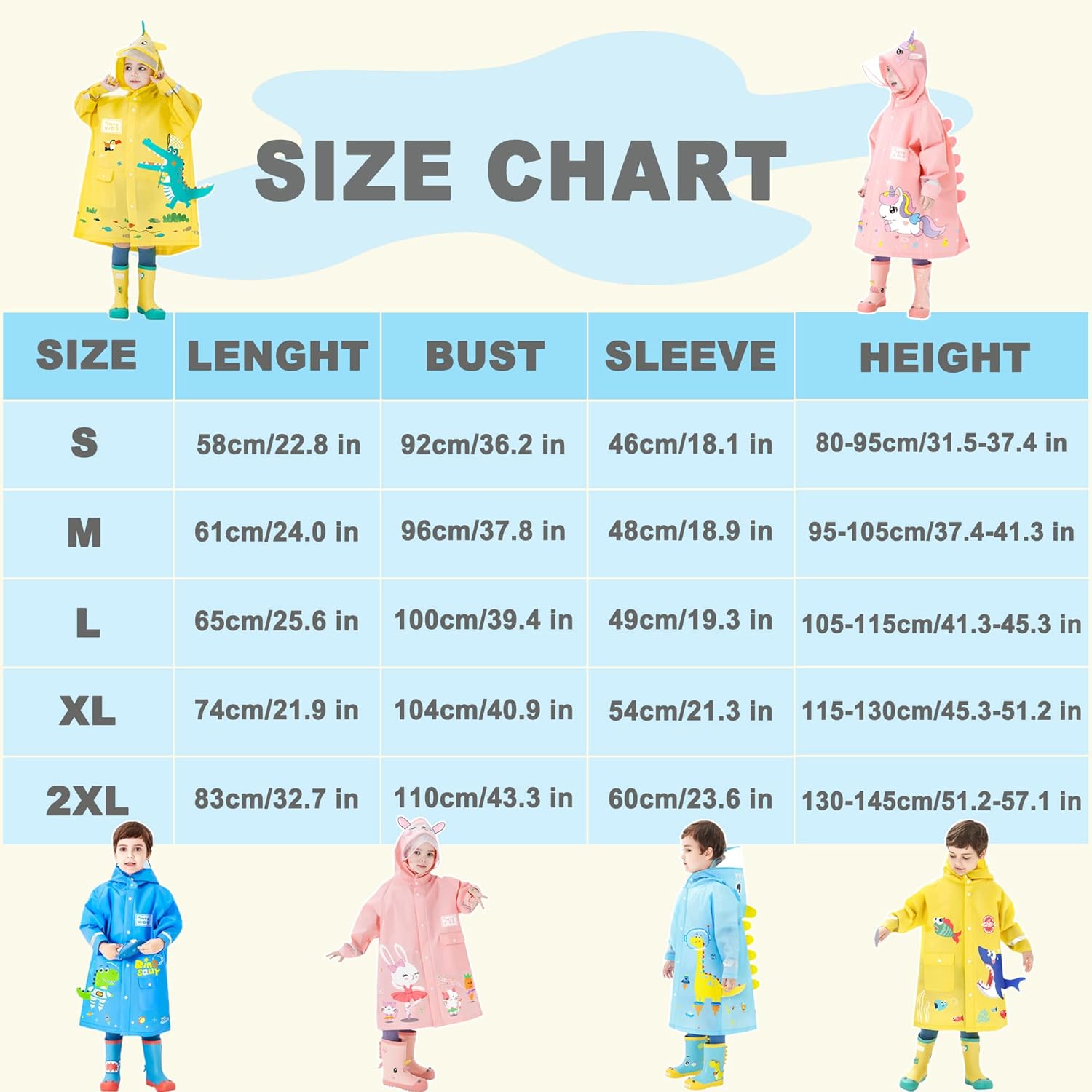 Fewlby Reflective Water-Resistant Rain Jacket for Kids M