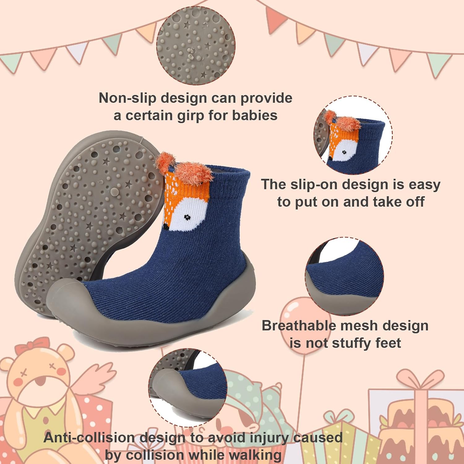 Chaoslook Baby Sock Shoes - Soft Non-Slip Rubber Sole Toddler Slipper