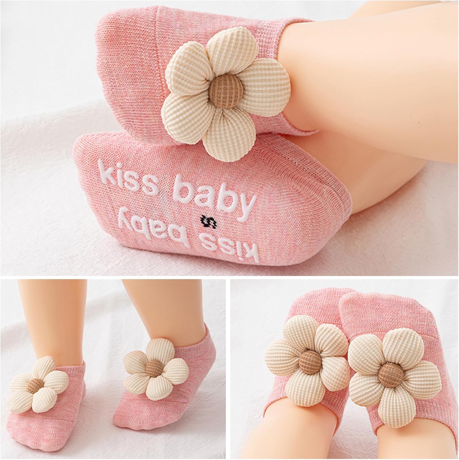 4Packs Baby Girls Non-Slip Ankle Socks with Grip for Kids