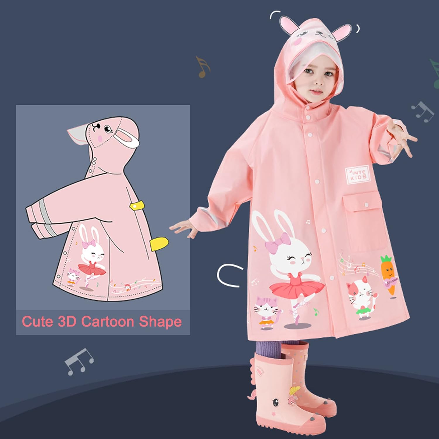 Fewlby Reflective Water-Resistant Rain Jacket for Kids M