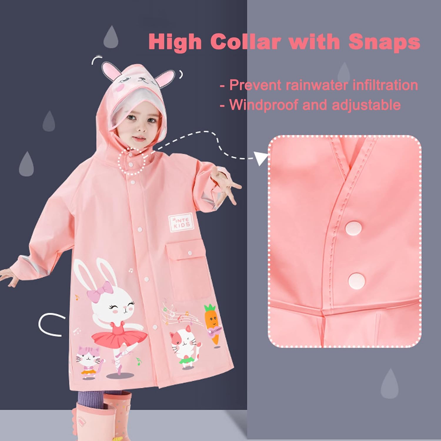 Fewlby Reflective Water-Resistant Rain Jacket for Kids M