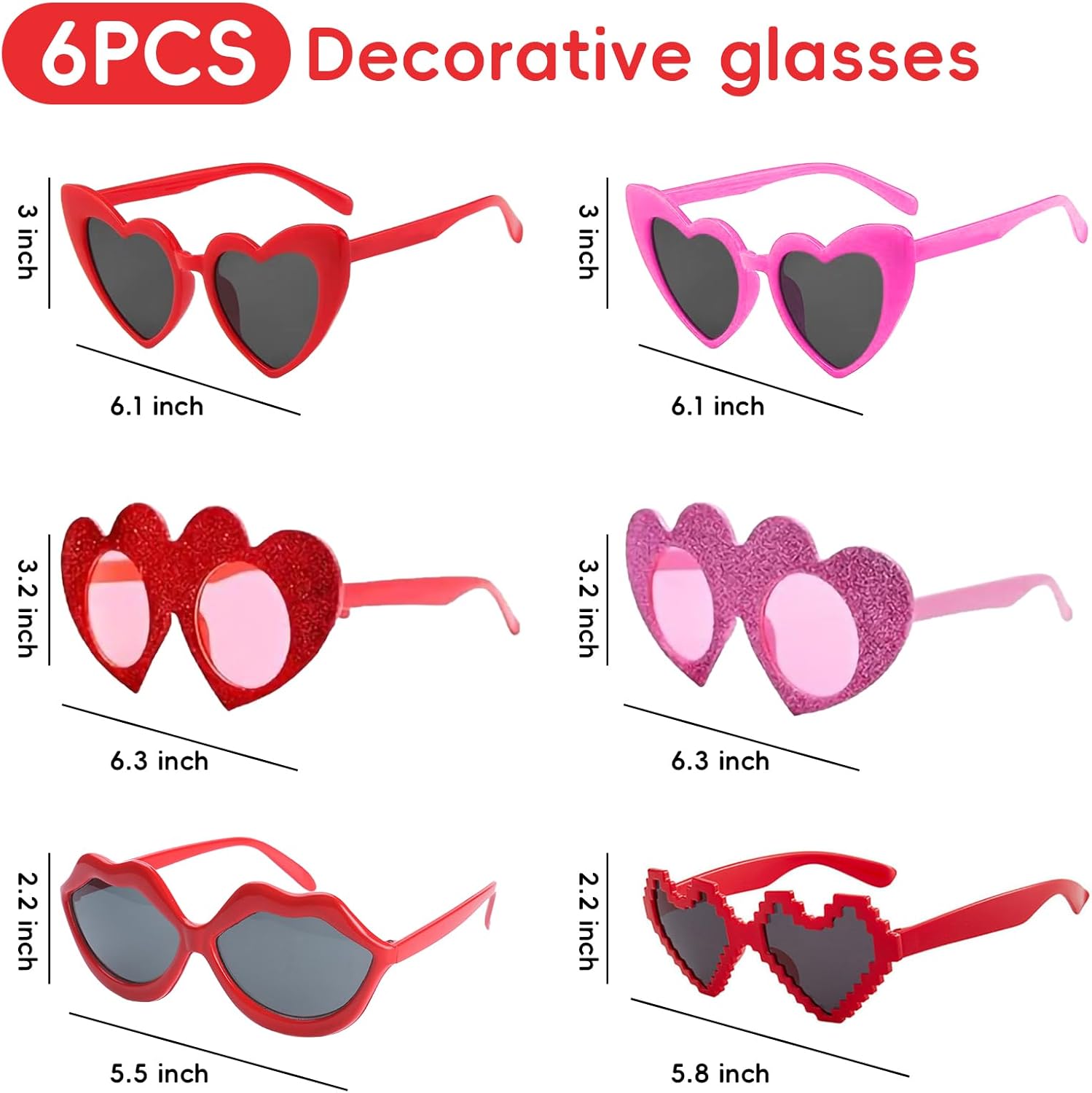 YKYOBFA Heart Sunglasses Set - 6 Pieces