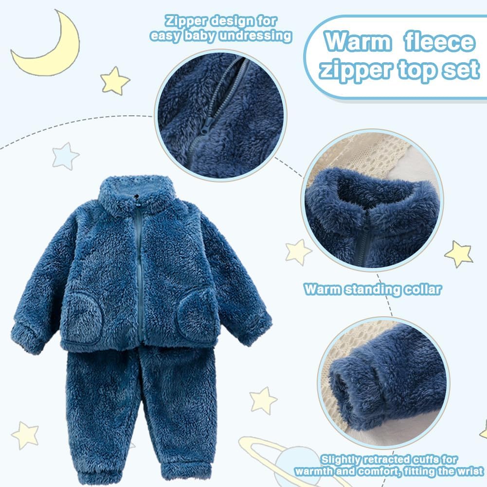 UVIPC Toddler Bear Fleece Set Winter Pullover Pants 2PCS Fluffy Cozy