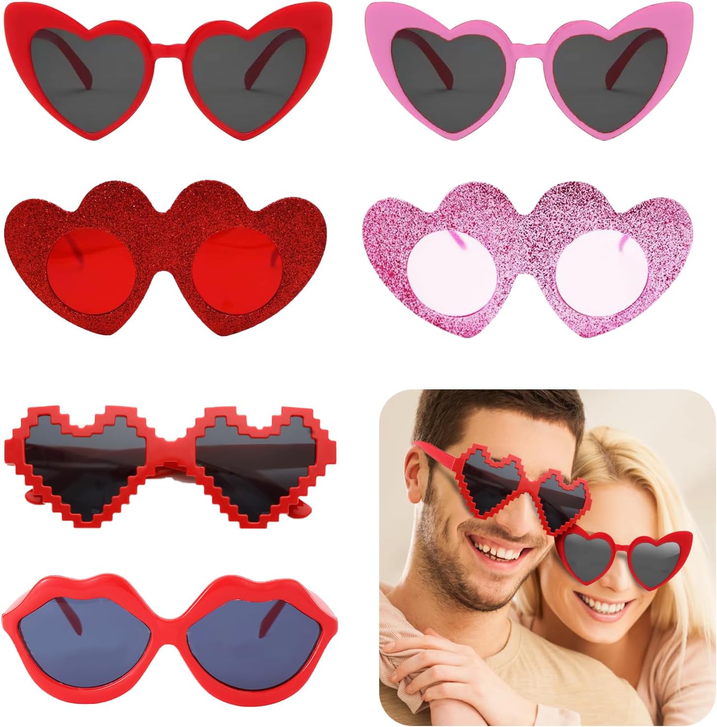 YKYOBFA Heart Sunglasses Set - 6 Pieces