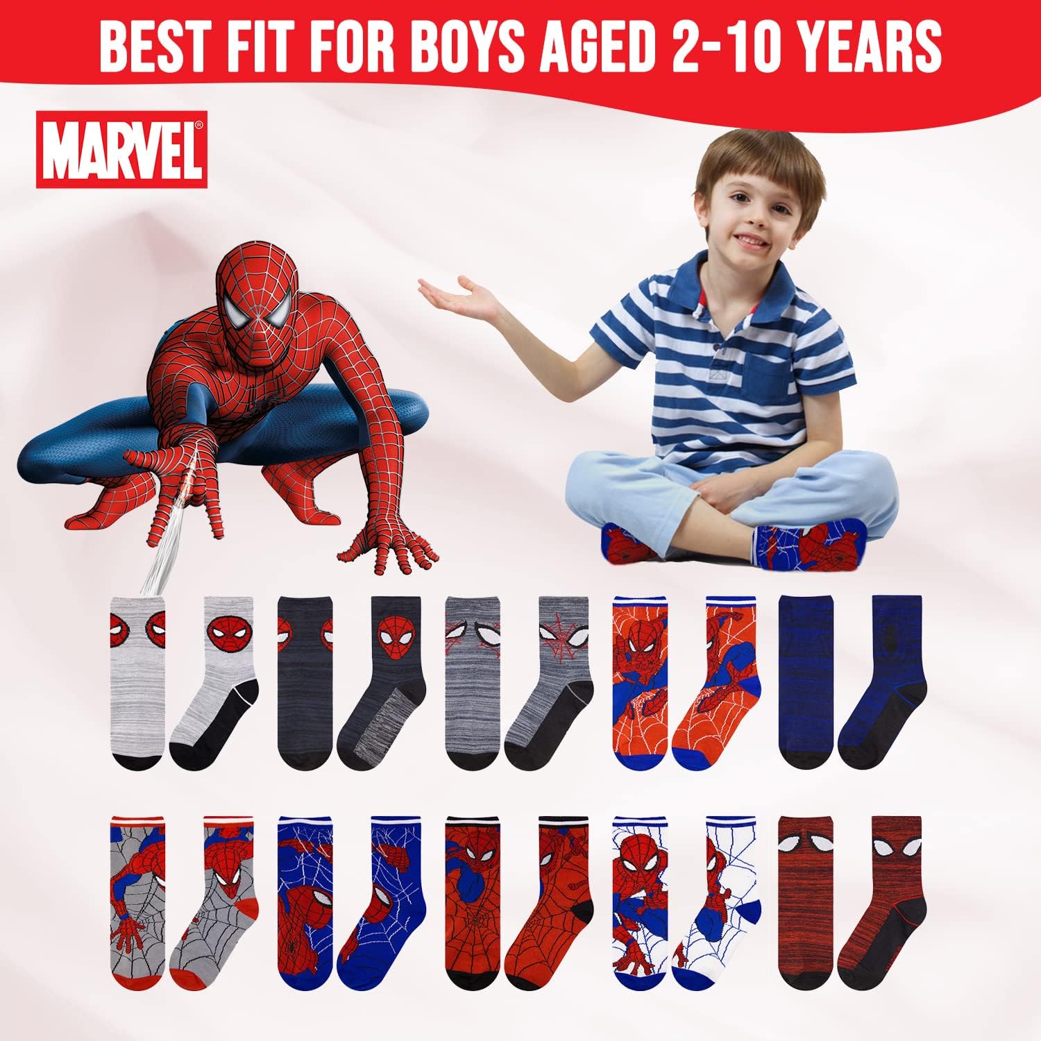 Marvel Spiderman Boys Socks 10-Pack
