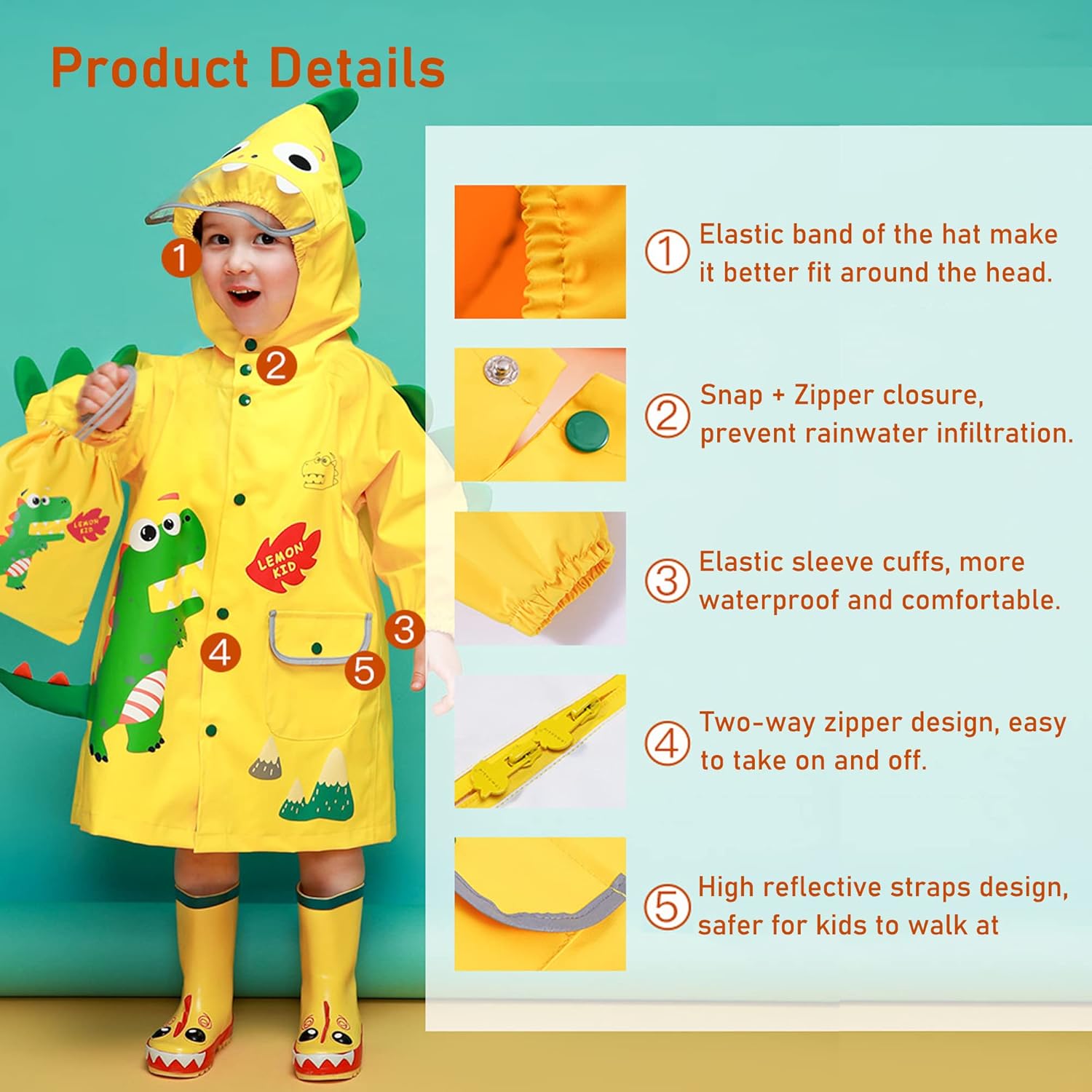 Fewlby Kids Raincoat Safe Water-Resistant Easy to Carry