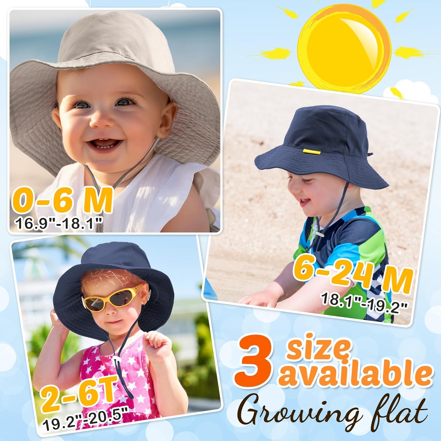 HONGTEYA Baby Sun Hat UPF 50 Toddler Bucket Hat with Adjustable Brim