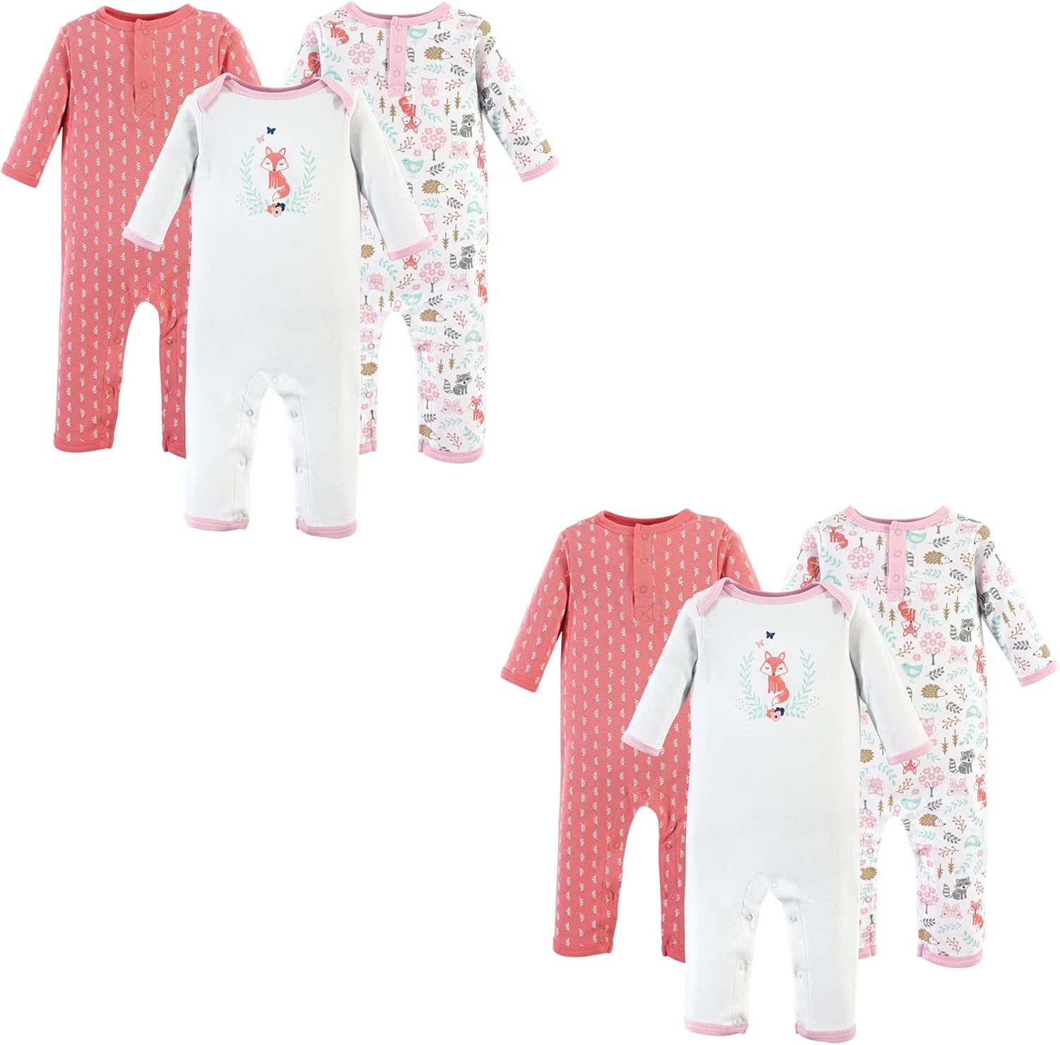 Hudson Baby Unisex Cotton Coveralls Set Cute Kids Tracksuits - 4-Piece Multi-Pack