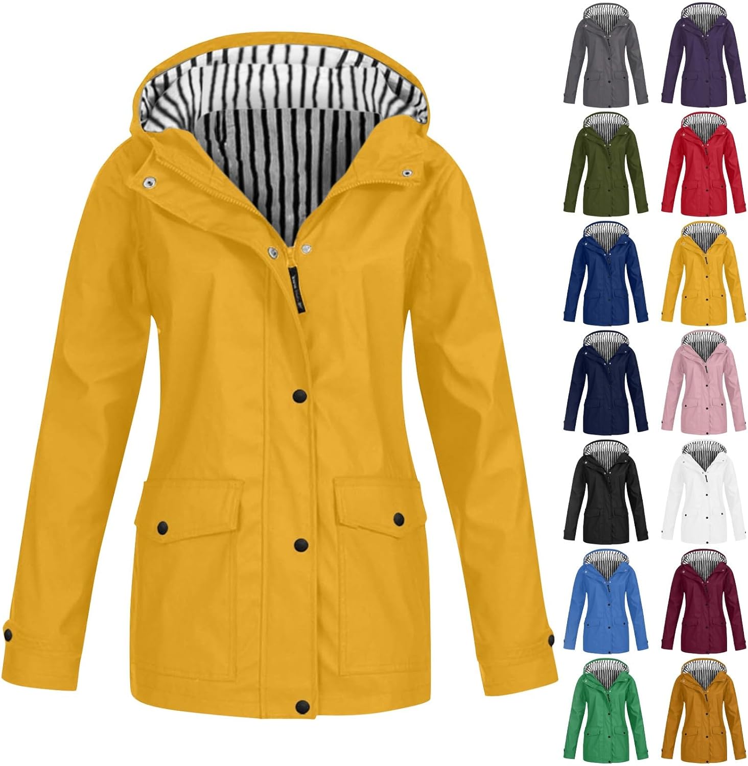 Weather-Resistant long hooded rain jacket for women